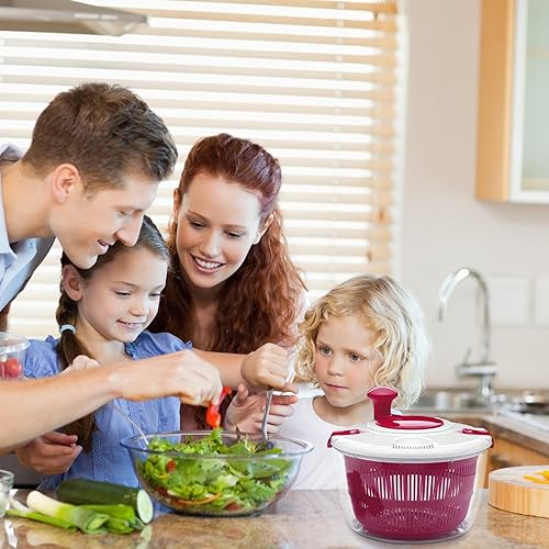 Miniatura 8 de Molinillo de ensalada, colador giratorio de frutas y verduras con bloqueo de tapa seguro y mango giratorio, lavar, girar y secar verduras para