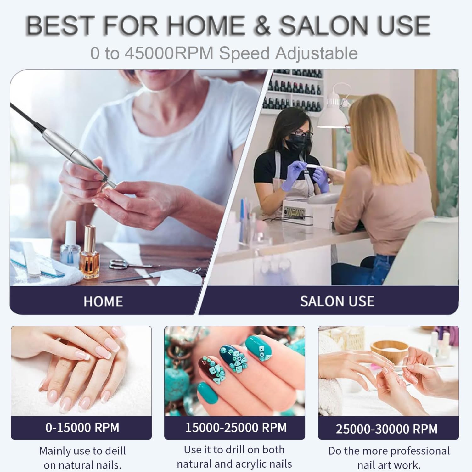 Torno de Uñas Eléctrico Profesional, Recargable 45000RPM Lima Electrica Uñas Sin Cable Portátil con Pantalla LCD para Uñas de Cristal, Uñas de Gel, Manicura y Pedicura-Pink