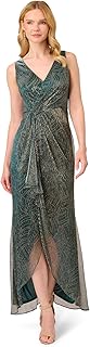 Womens Metallic Mesh Cascade GownSpecial Occasion Dress