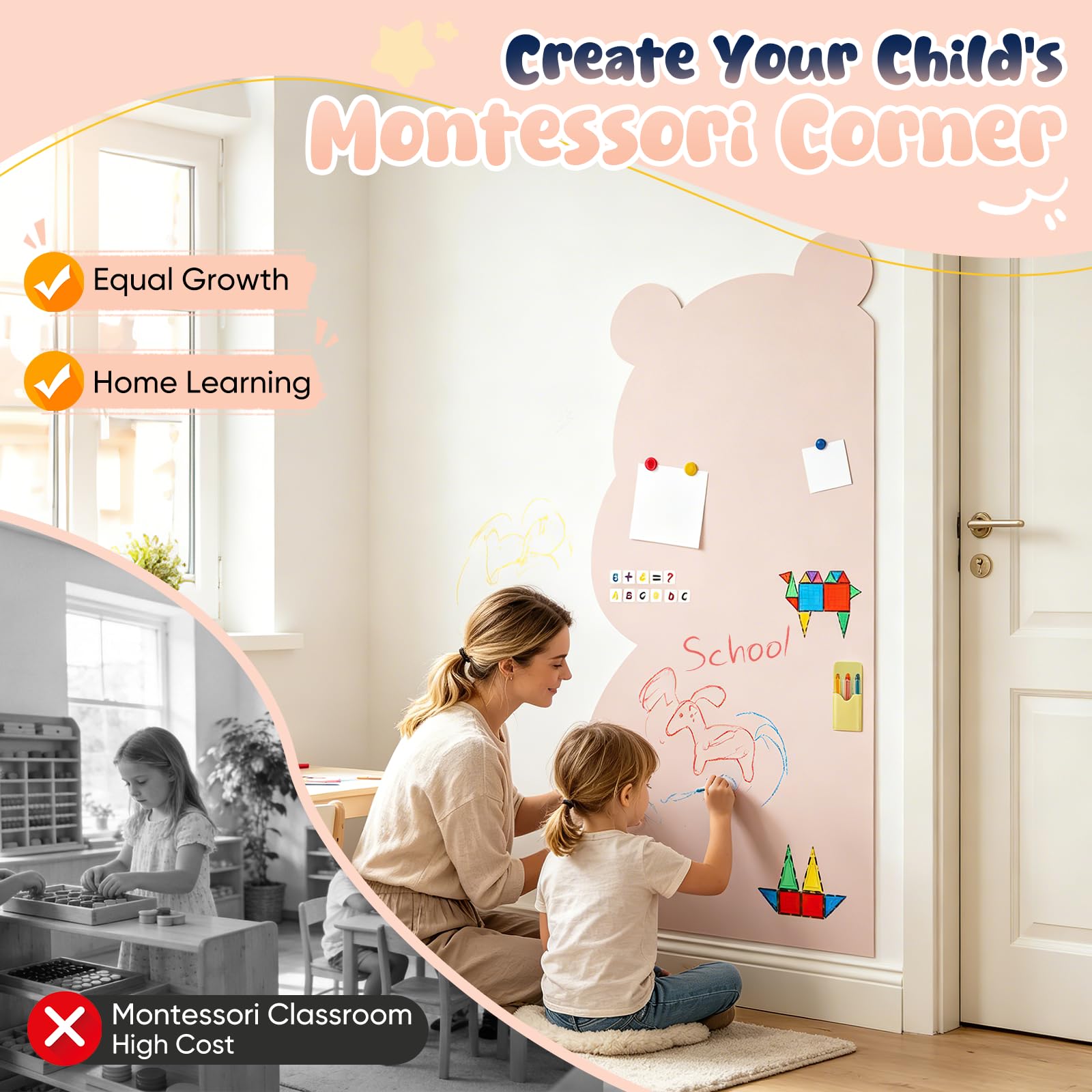 Magnetischer Wandaufkleber für Kinder, 115 x 55 cm Magnetischer Kreidetafel-Aufkleber, Magnetische Kreidetafel für die Wand, Abziehen und Aufkleben, Selbstklebende Tafel für Zuhause Klassenzimmer