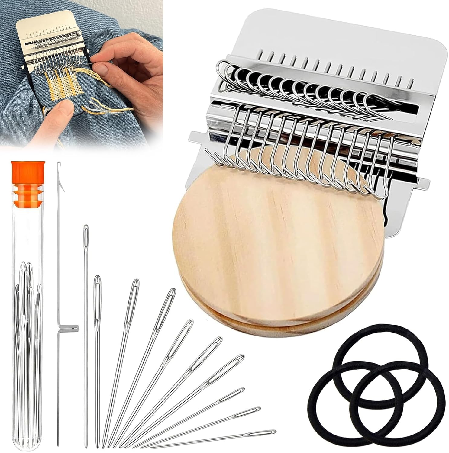 Knit Patch Kit,Patchmaker 2.0 Kit,Darning Loom,Mini Portable Patch Knitpatch, Patchwork Weaving Tool Set for Quickly Sewing Repair, Sewing,Knitting Kits for Beginners Repair Jeans, Socks(28Hooks)