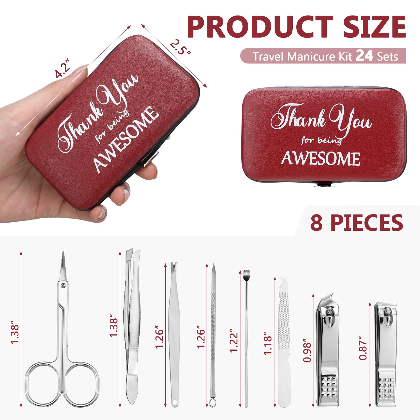Therwen 24 zestawy prezent dziękuję, zestaw do manicure, obcinacz do paznokci, 8 w 1, zestaw do pielęgnacji paznokci ze stali nierdzewnej, profesjonalny zestaw do pedicure, profesjonalne narzędzie do