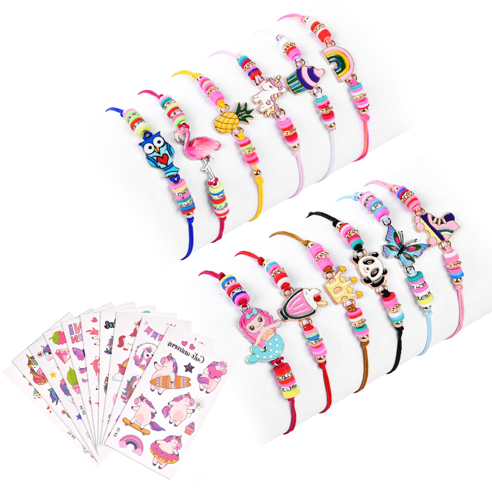 15 Braccialetti Amicizia Per Bambine | In Legno Con Unicorno, Farfalla, Sirena | Regolabili Per Feste - Foto 4