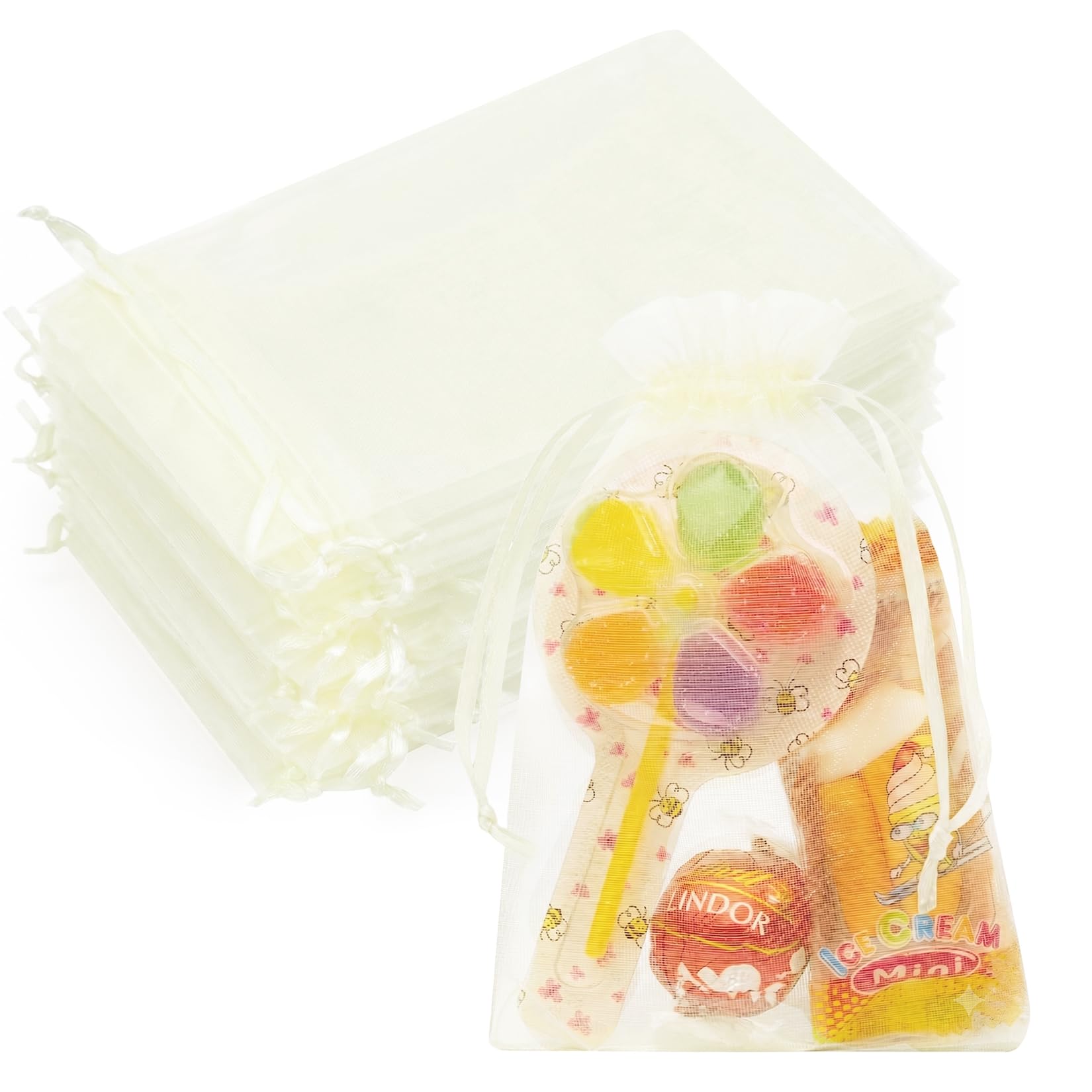 Crweety 50PCS Organza Bags 4x6 Ivory Small Gift Bags Mesh Drawstring