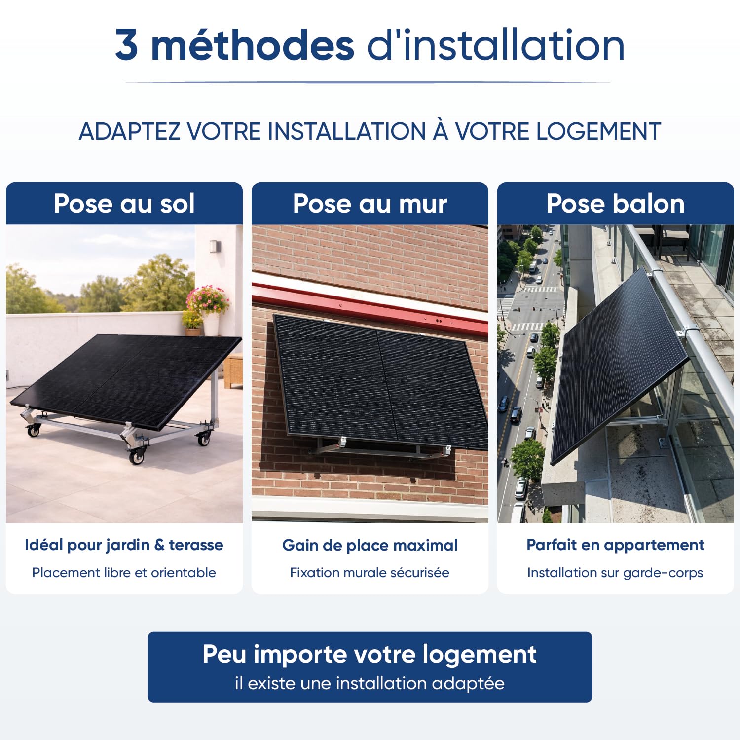 Kit Solaire Autonome Connecté KATEZER avec Roulettes - Prêt à Brancher - Panneau Bifacial - Installation Sans Travaux - Suivi de Production - Pose Sol, Mur ou Balcon (KIT DOUBLE 840W)