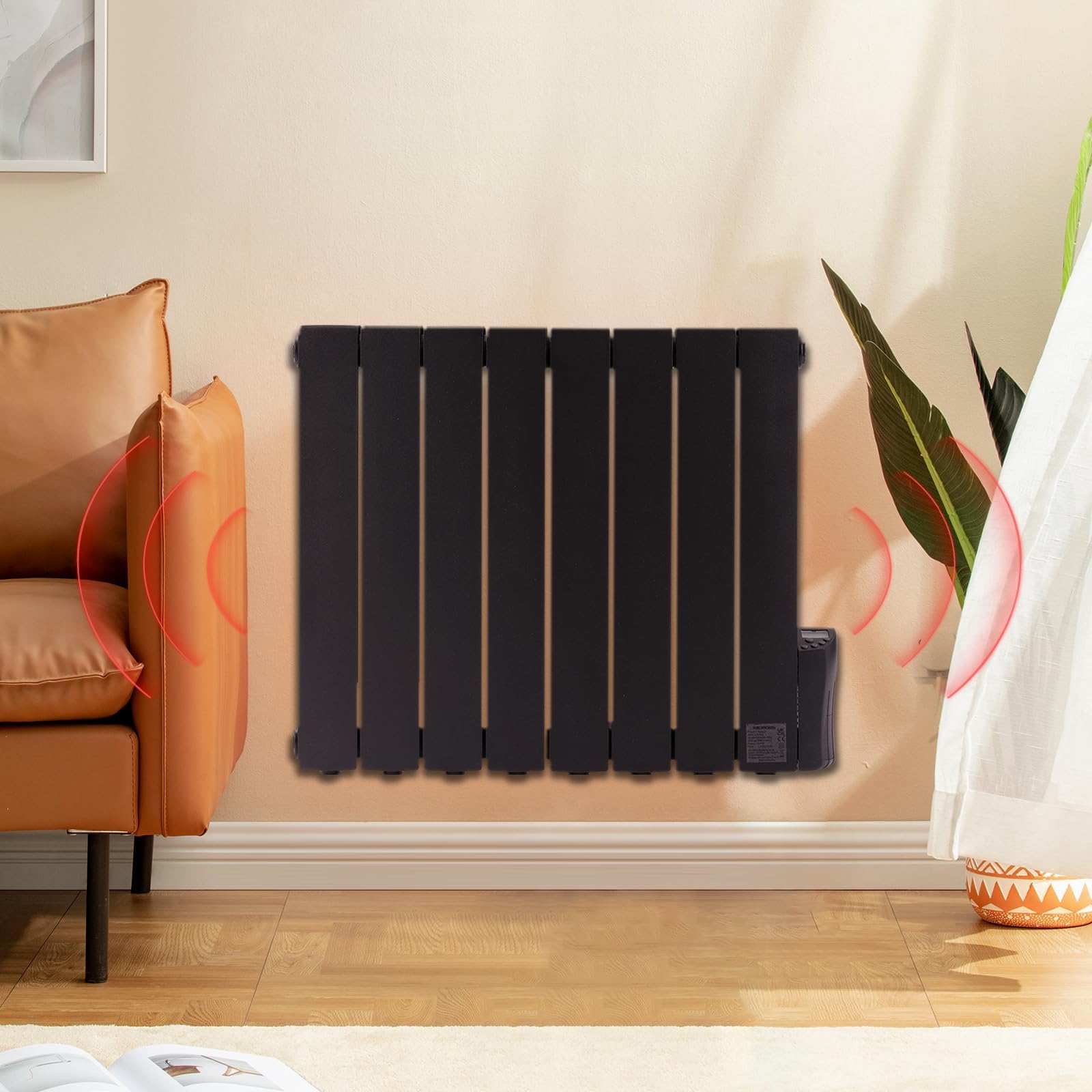 1200W Electric Oil Filled Radiators Wall Mounted Electric Heater 8 Fins Energy Efficient Electric Radiators with 7 Days/24H Timer and Thermostat,LED Display & Safe Lock for Home Use,Black