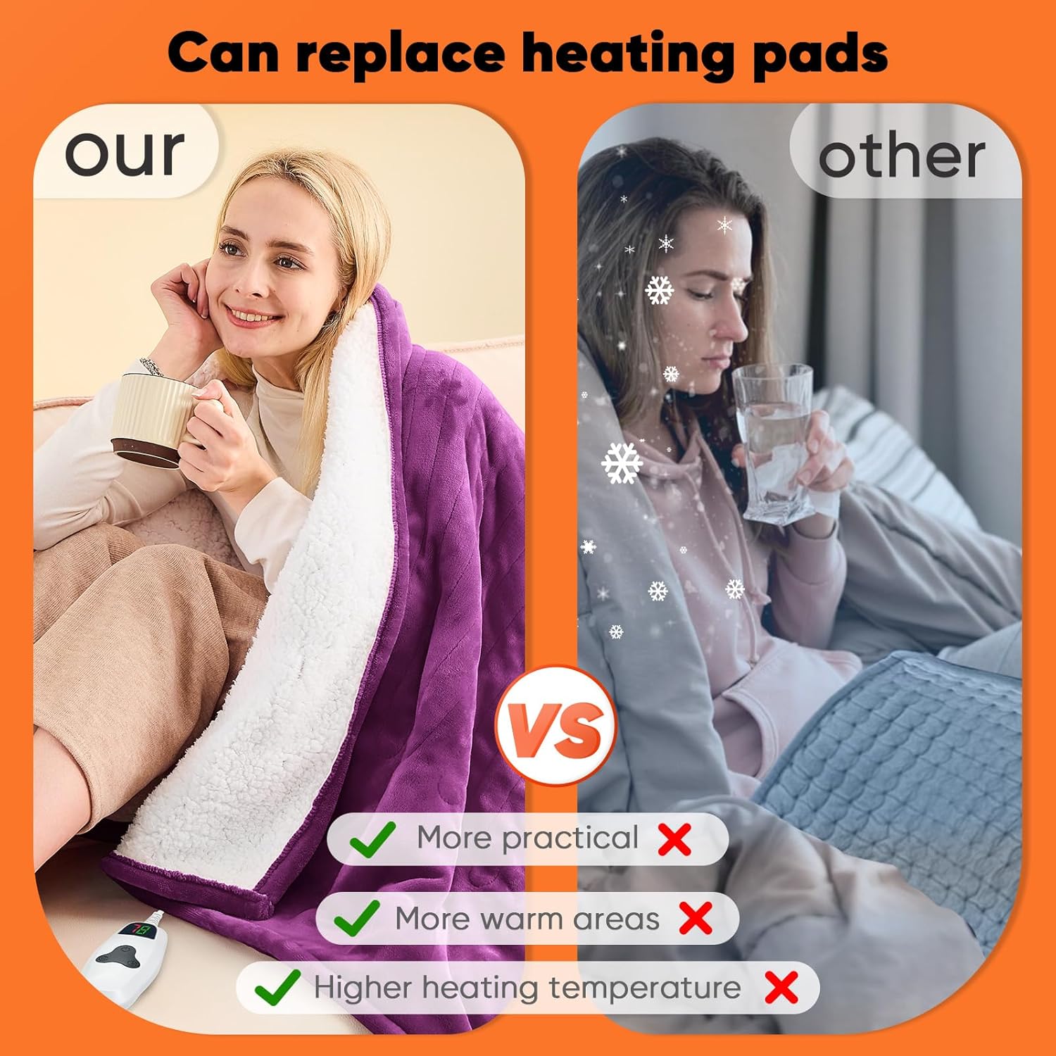 greenoak Heated Blanket Electric Throw 50"X60", Heating Blanket with 10 Heat Levels 8 Hours Auto-Off,Fleece Soft Blanket,Christmas Birthday Gifts for Grandma Mom Seniors, Taro Purple - Image 6