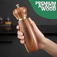 Vista 2 de Juego de molinillo de sal y pimienta de madera de acacia, molinillo de pimienta manual de 8 pulgadas con grosor ajustable, juego de 2 saleros