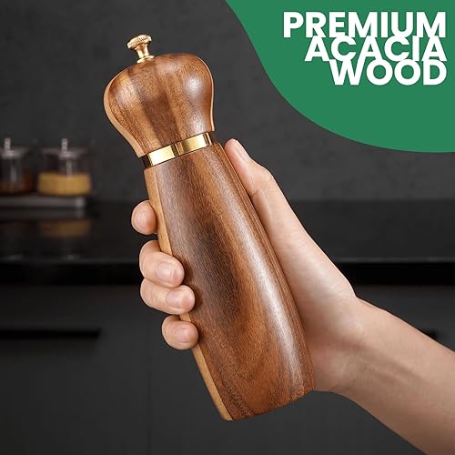 Miniatura 2 de Juego de molinillo de sal y pimienta de madera, molinillo de pimienta manual de 8 pulgadas con grosor ajustable, paquete de 2 saleros y pimenteros