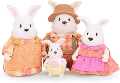 Li'l Woodzeez Hoppingood Rabbit Family, 4 Posable Figures Book, Playsets