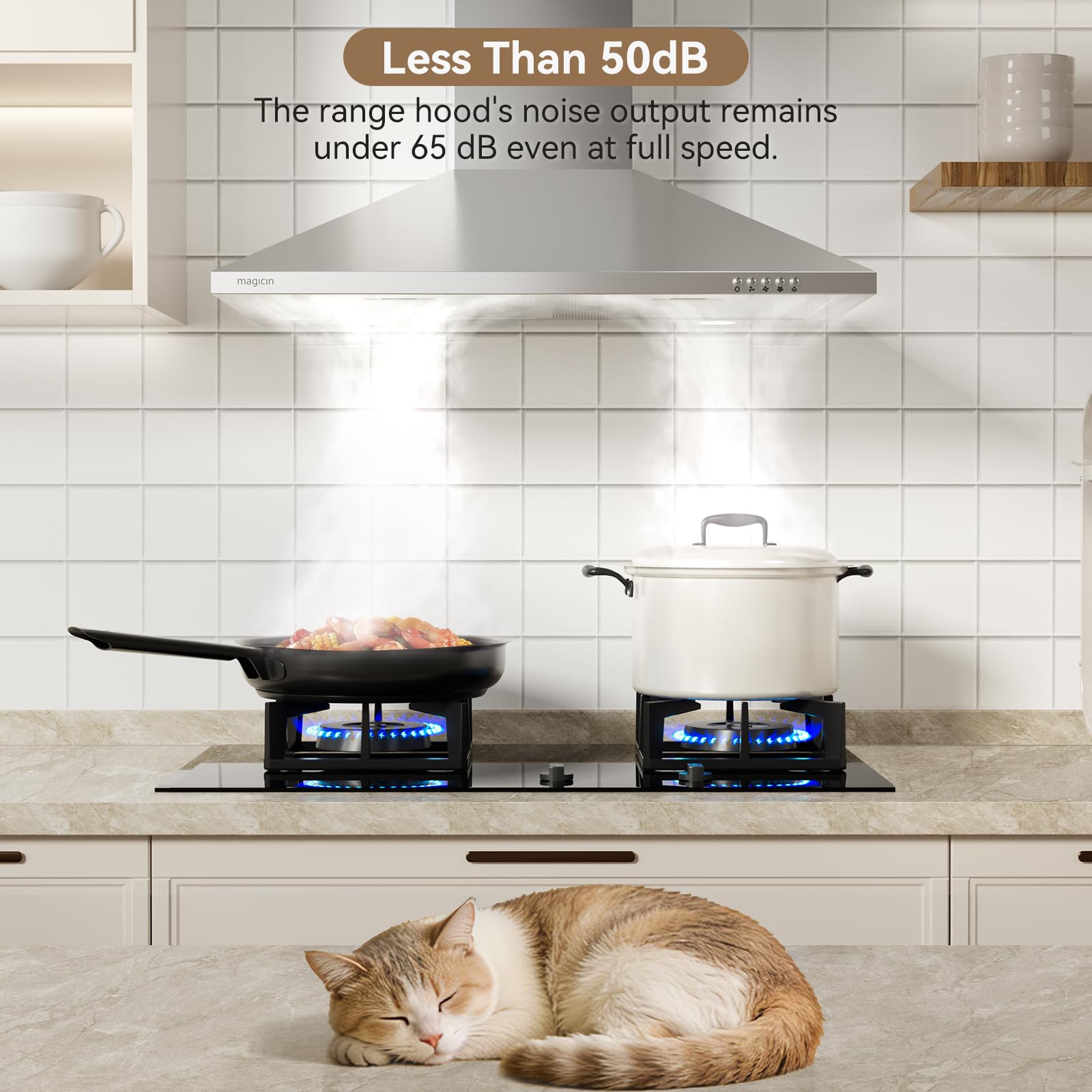 Wall Mount Range Hood 30 inch Stainless Steel, Ducted/Ductless Convertible Stove Vent Hood for Kitchen with LED Light,380CFM,3 Speed Exhaust Fan,Charcoal Filter - 5