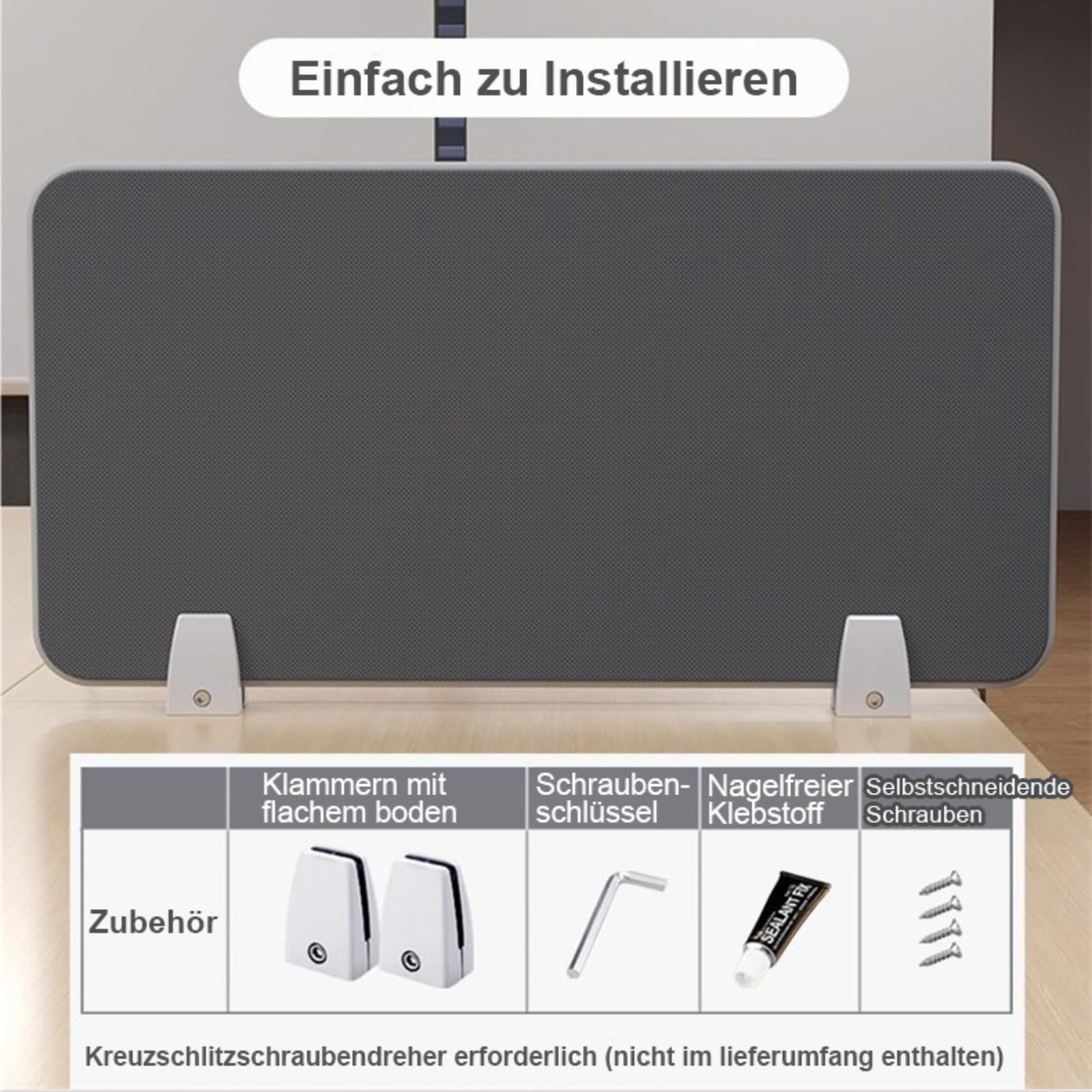 Séparateur de bureau acoustique autonome de 16 mm d'épaisseur, cloison insonorisée, 40 x 120 cm, gris clair, améliore la concentration et la productivité