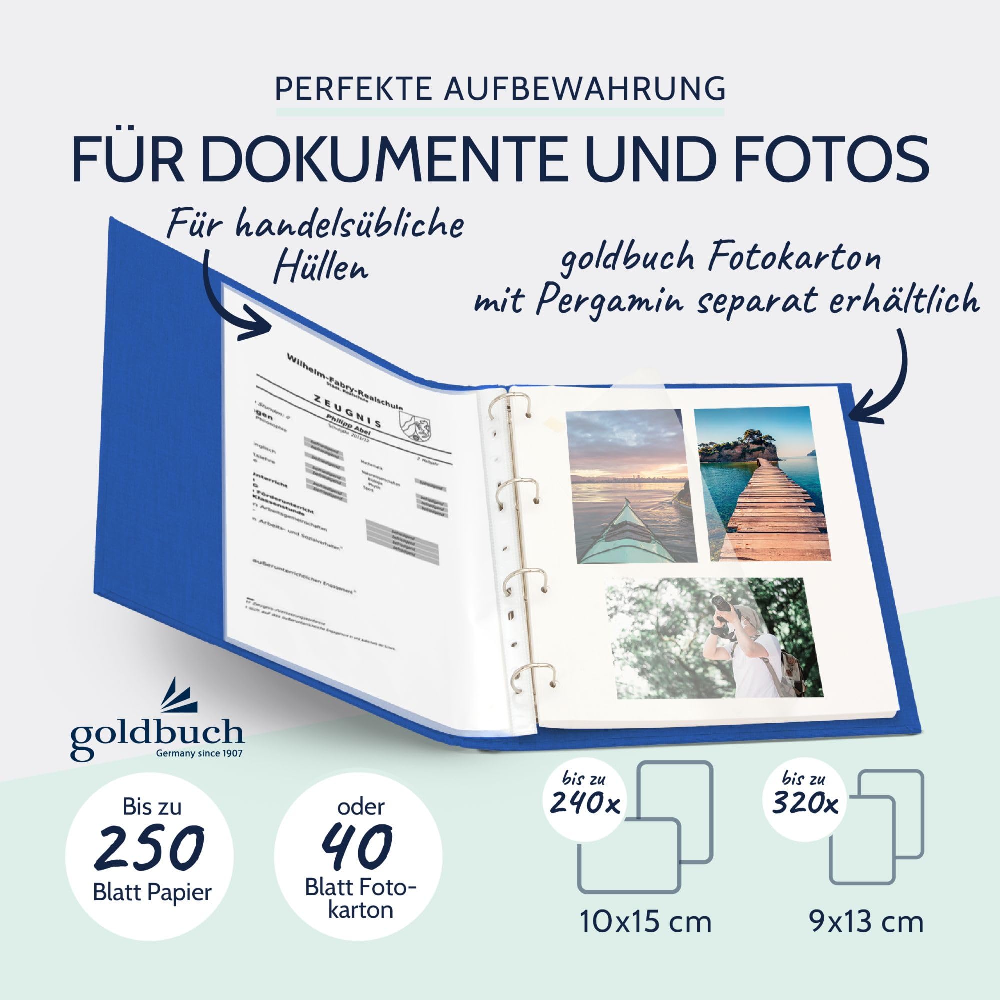 goldbuch 37916 Bella Vista - Álbum de fotos (26 x 32 cm, lona, carpeta de fotos para personalizar, formato DIN A4), color azul