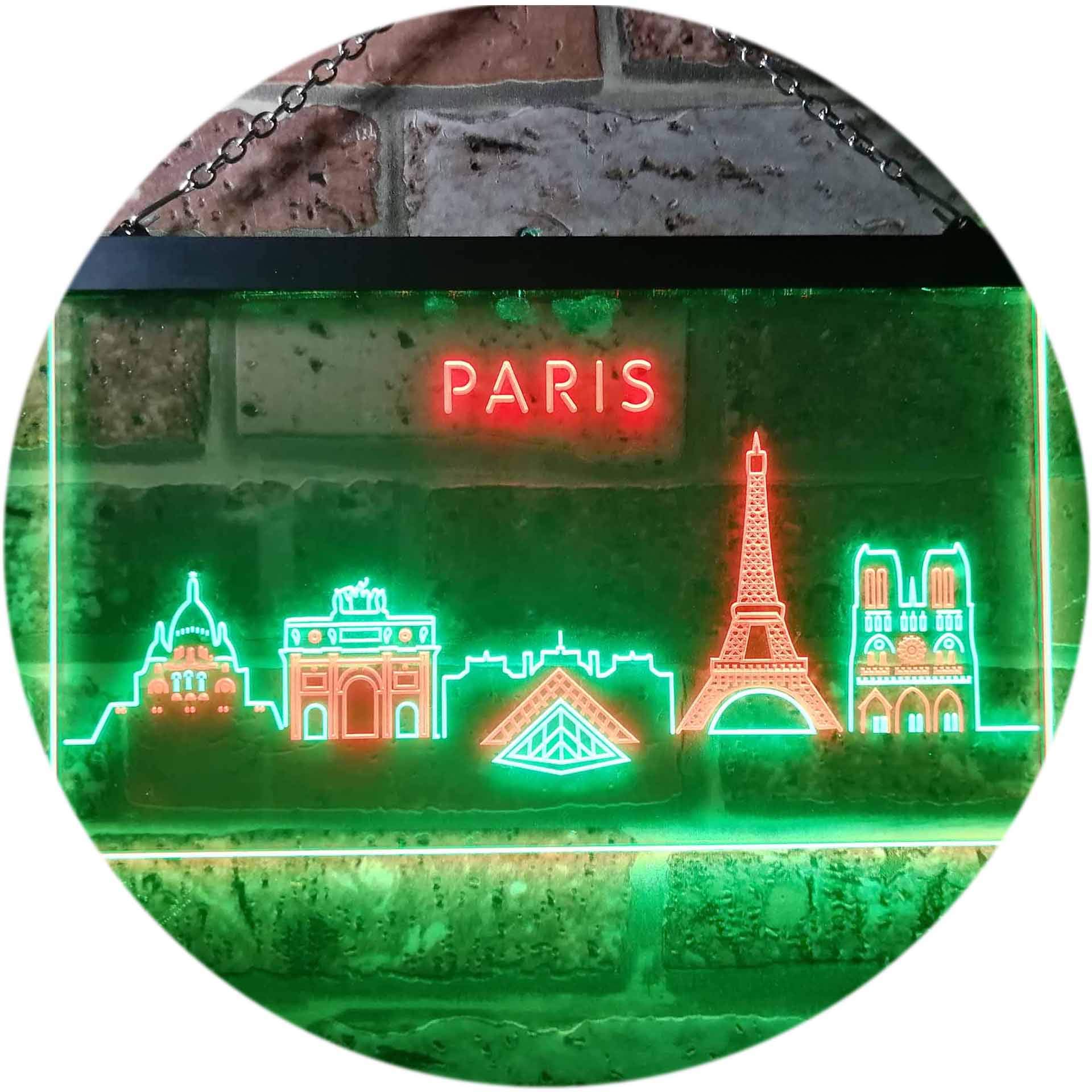 ADVPRO Paris City Skyline Silhouette Dual Color LED Neon Sign Green & Red 600 x 400mm st6s64-i3276-gr — image 1