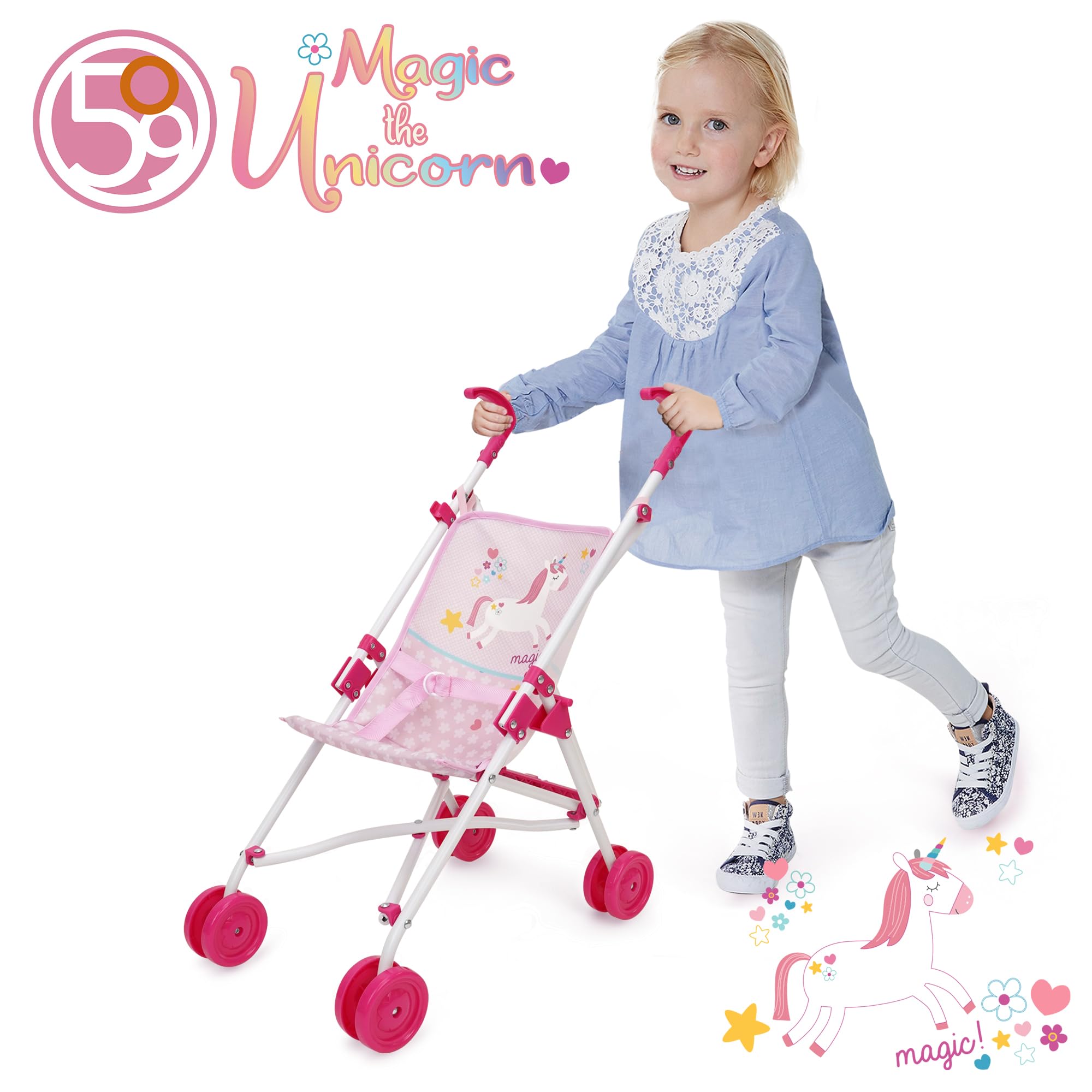 509 Crew Unicorn Pink 21-częściowy zestaw do zabawy i opieki, lalka, lalka, zestaw krzesełek, bouncer, diaper bag, akcesoria do karmienia i pielęgnacji, wiek 3+