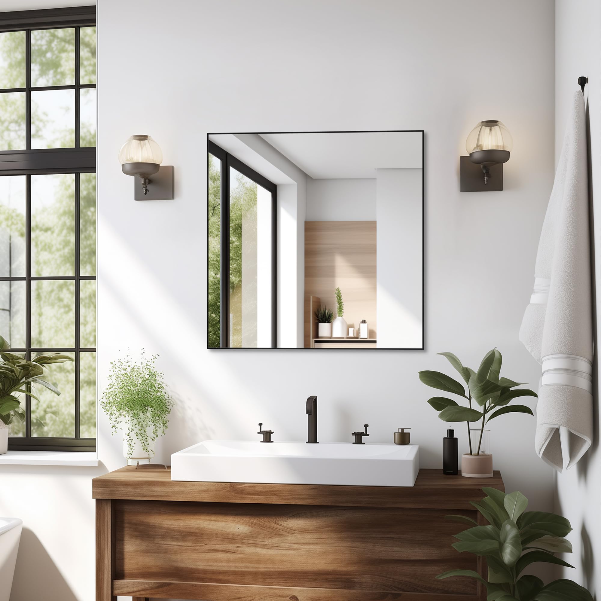 Amazon.com: ANYHI Square Bathroom Mirror, 28"x28" Wall Mounted Mirror ...