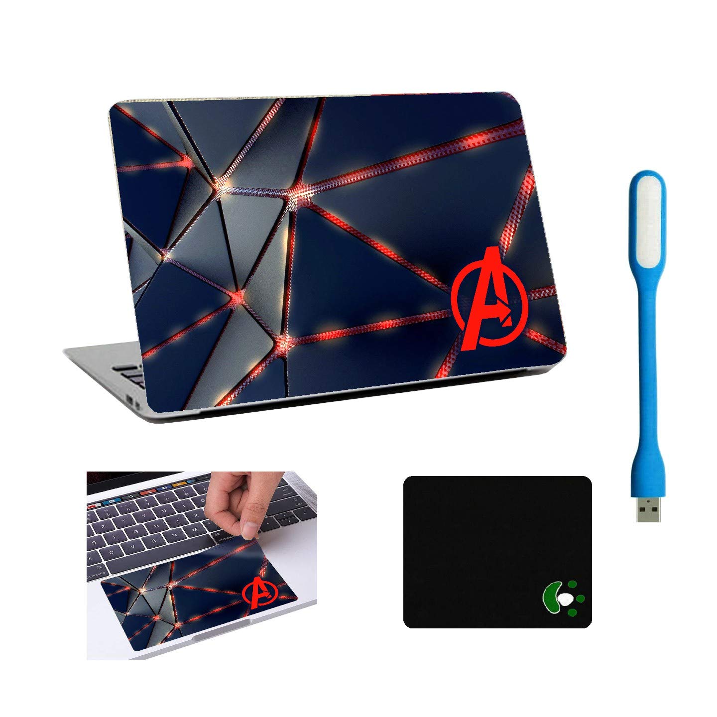 Namo Arts 4in1 Accessories Combo Kit - A Laptop Decal with Touch Pad Skin, Mouse Pad and USB LED Light Compatible for 15.6 Inch HP-Dell-Lenovo-Acer-Laptops (Customizable) AVG-ML1006