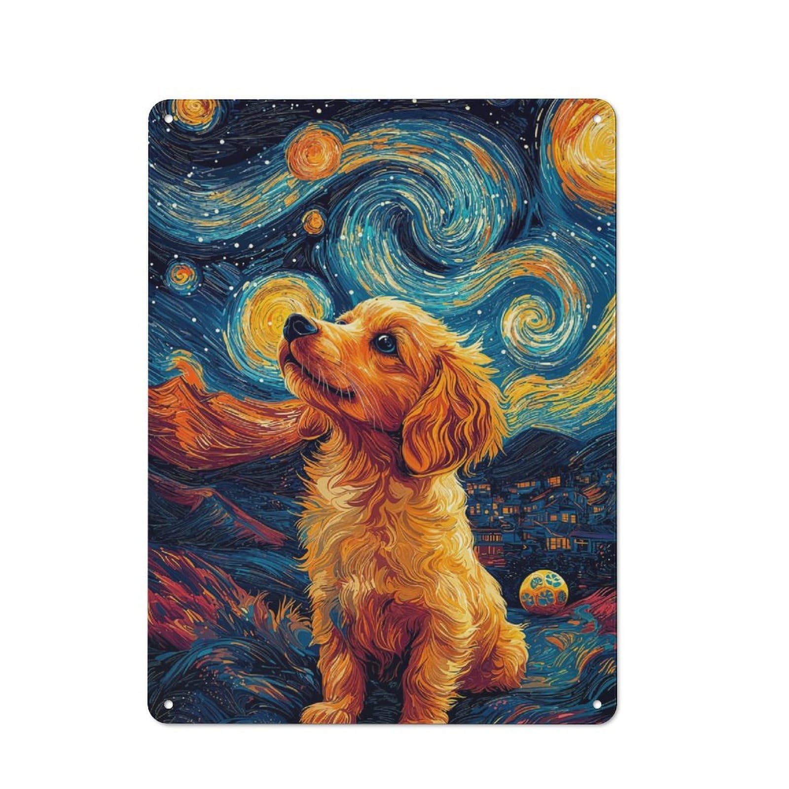Doggy Starry Night Printed Tin Plaque, Clean Printed Wall Decor for Breakfast Nook, Kitchen Wall And Home Cafe, 40x30cm