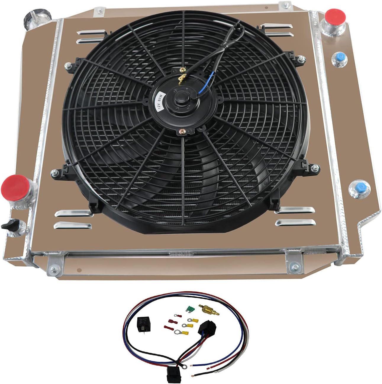 3ROW Radiator+Shroud Fan+Thermostat For 1966-1977 Ford Bronco 3.3L l6 5.0 V8