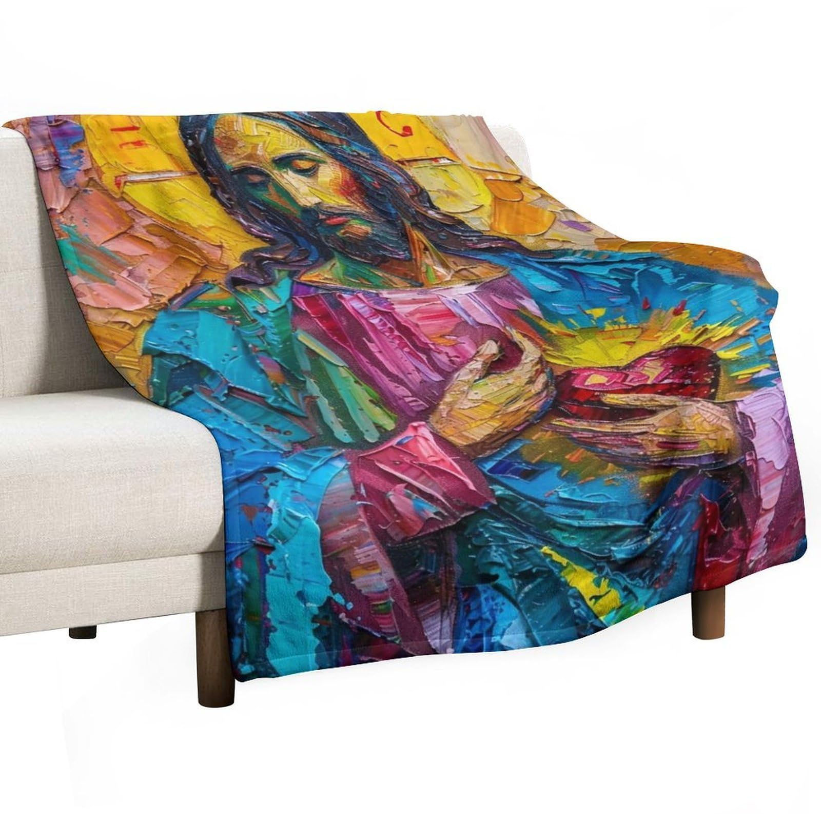 YHGSREUOH Sacred Heart of Jesus 01 Flannel Blankets Fleece Soft Throw Lightweight Plush Gifts for Couch, Bed, Cozy Sofa Plush, Chair, Lovers 130x175cm(50x70in)