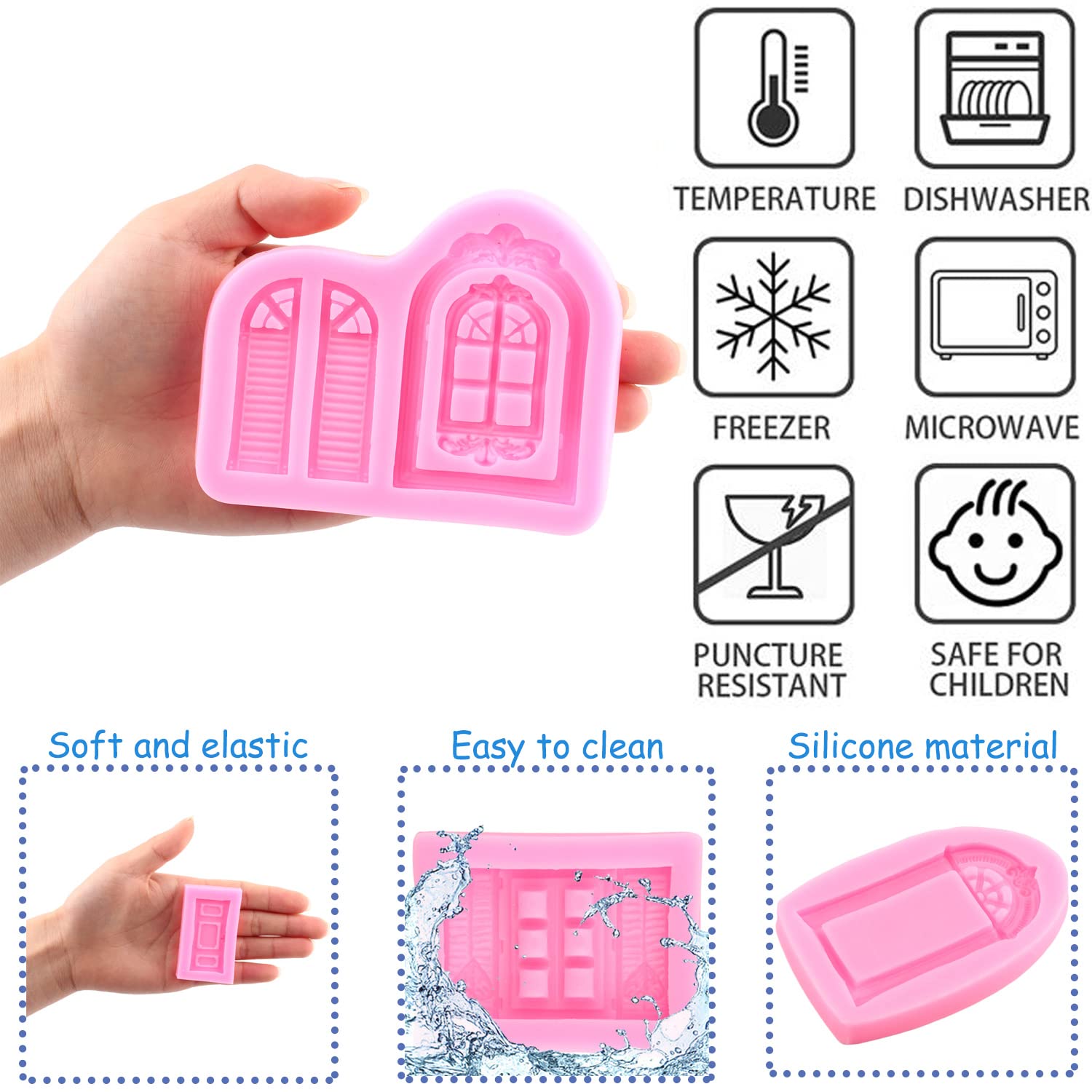 Set 4 Stampi In Silicone Per Decorazione Torte - Porte E Finestre Rosa - Foto 2