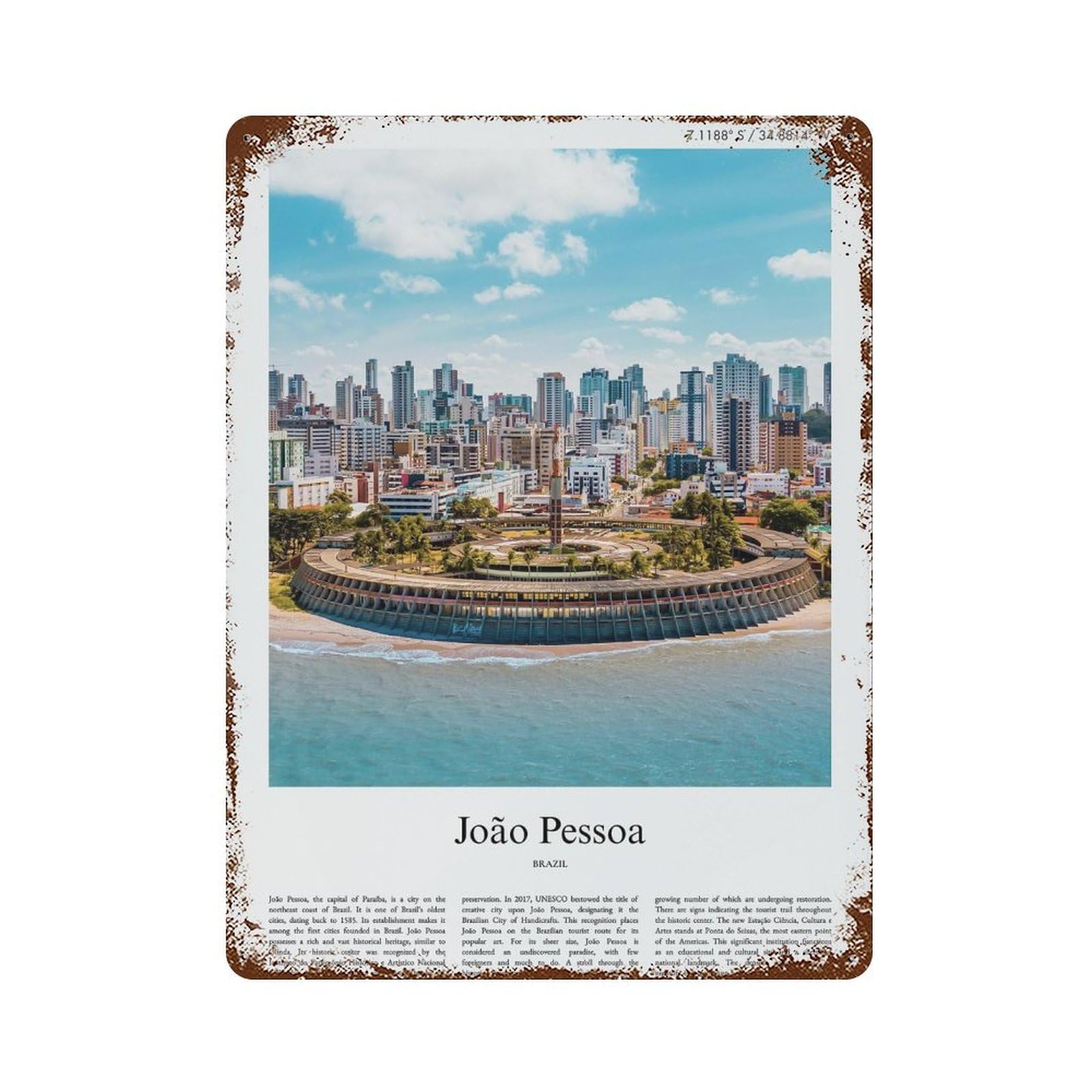 xiaoxiaoshen João Pessoa Brazil City Scenery Wall Decor Art Metal Tin Poster Modern Home Decor Art Home Bar Shop Decorations Vintage Sign 40x30cm