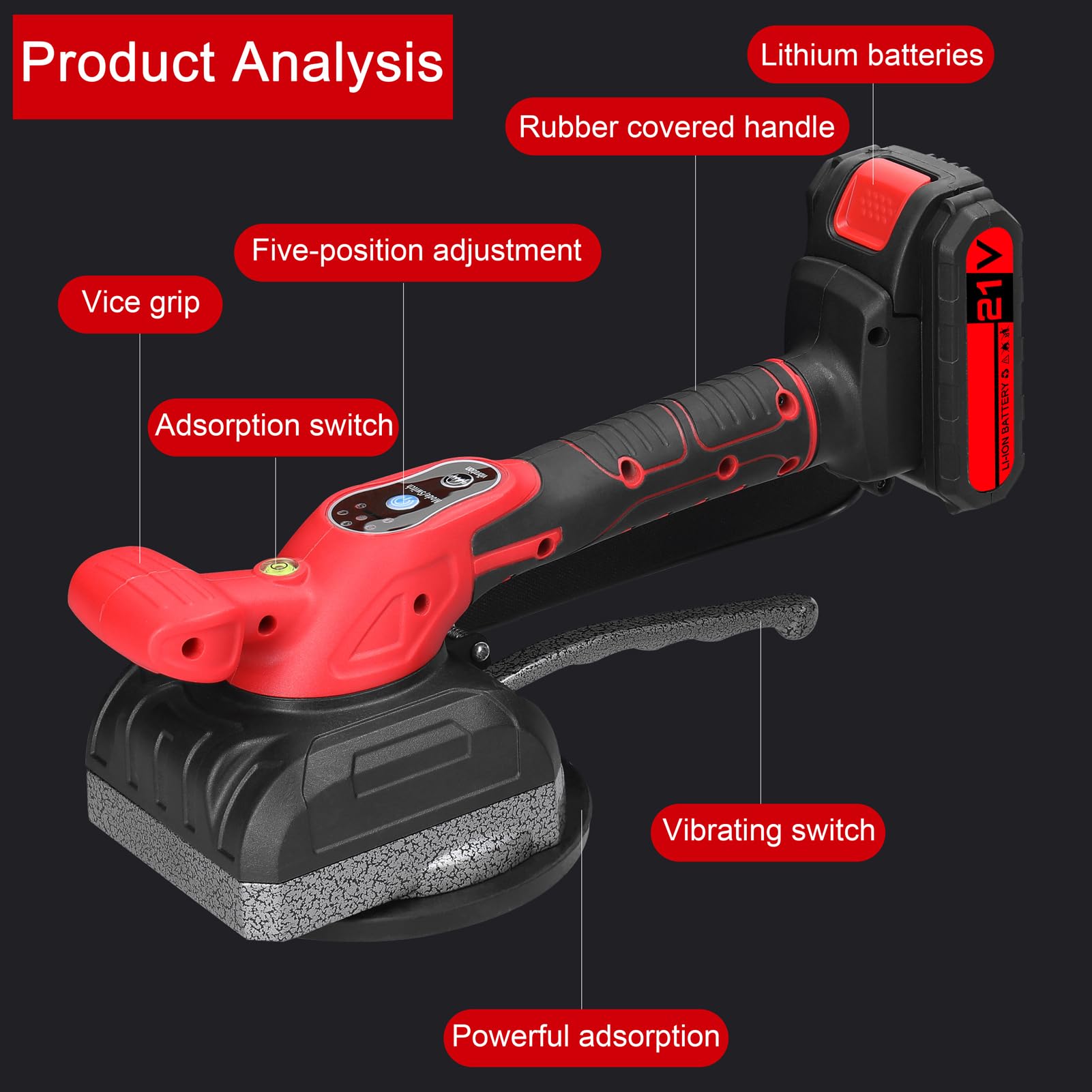 Weytoll Fliesenverlegemaschine 21V Elektrische Fliesenmaschine 45 kg Tragfähigkeit 165MM 5 Gänge einstellbar Fliesenleger Maschine Elektrische Fliesen Vibrator mit Wasserwaage