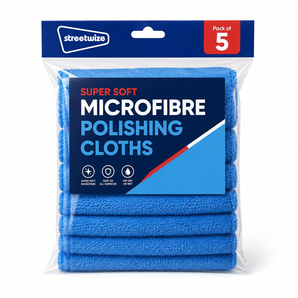 Streetwize Accessories Blue Streetwize - Pack Of 5 Microfibre Cloths, Multipurpose Cleaning Towels