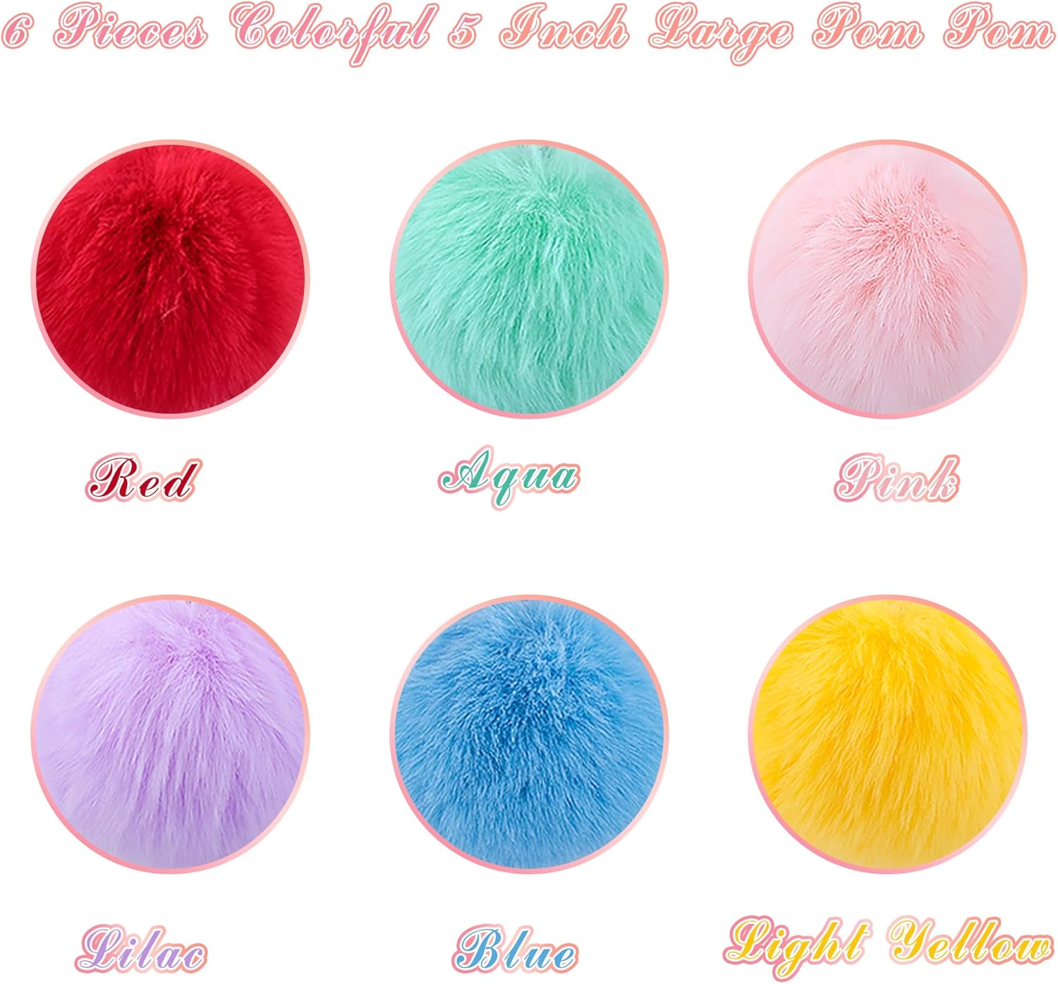 BQTQ 6 Pieces 5 Inch Large Faux Rabbit Fur Pom Pom Balls with Elastic Loop DIY Fluffy Pompoms for Hats Beanie Shoes Bags Keychain Accessories, 6 Colors - Image 2