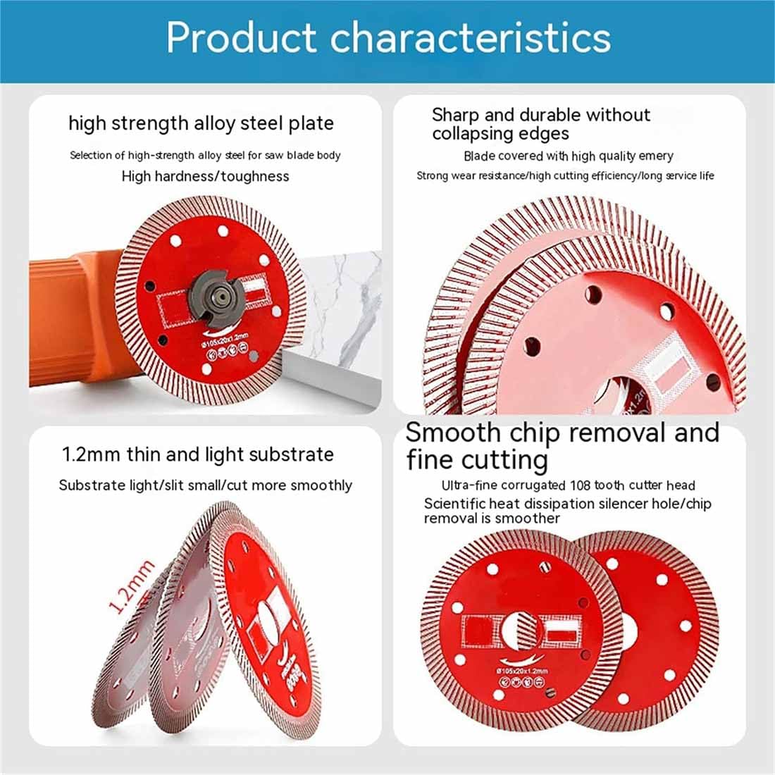 Ultra-Fine Corrugated Tile Cutting Discs Master, Super Thin Dry Wet Cutting Disc Applicable Angle Grinder, 105mm Blade Disc Angle Grinder, Cutting Porcelain Tile Granite Marbles Diamond (10Pcs)