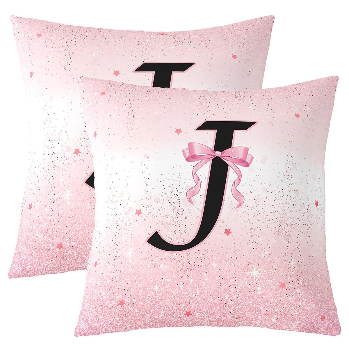 Taie d'oreiller initiale J personnalisée pour déco de chambre princesse rose