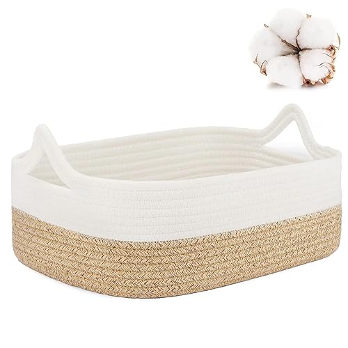 ABenkle Cesta de almacenamiento de cuerda, cubo de juguete tejido de algodón para perros y gatos, cesta de cubo con asa, estantes decorativos,