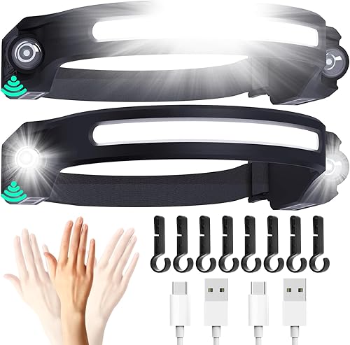 Miniatura 1 de Linterna frontal recargable, 2 unidades, linterna de cabeza impermeable, 2 XPE LED y lámpara de cabeza LED COB, lámpara de cabeza de haz ancho de