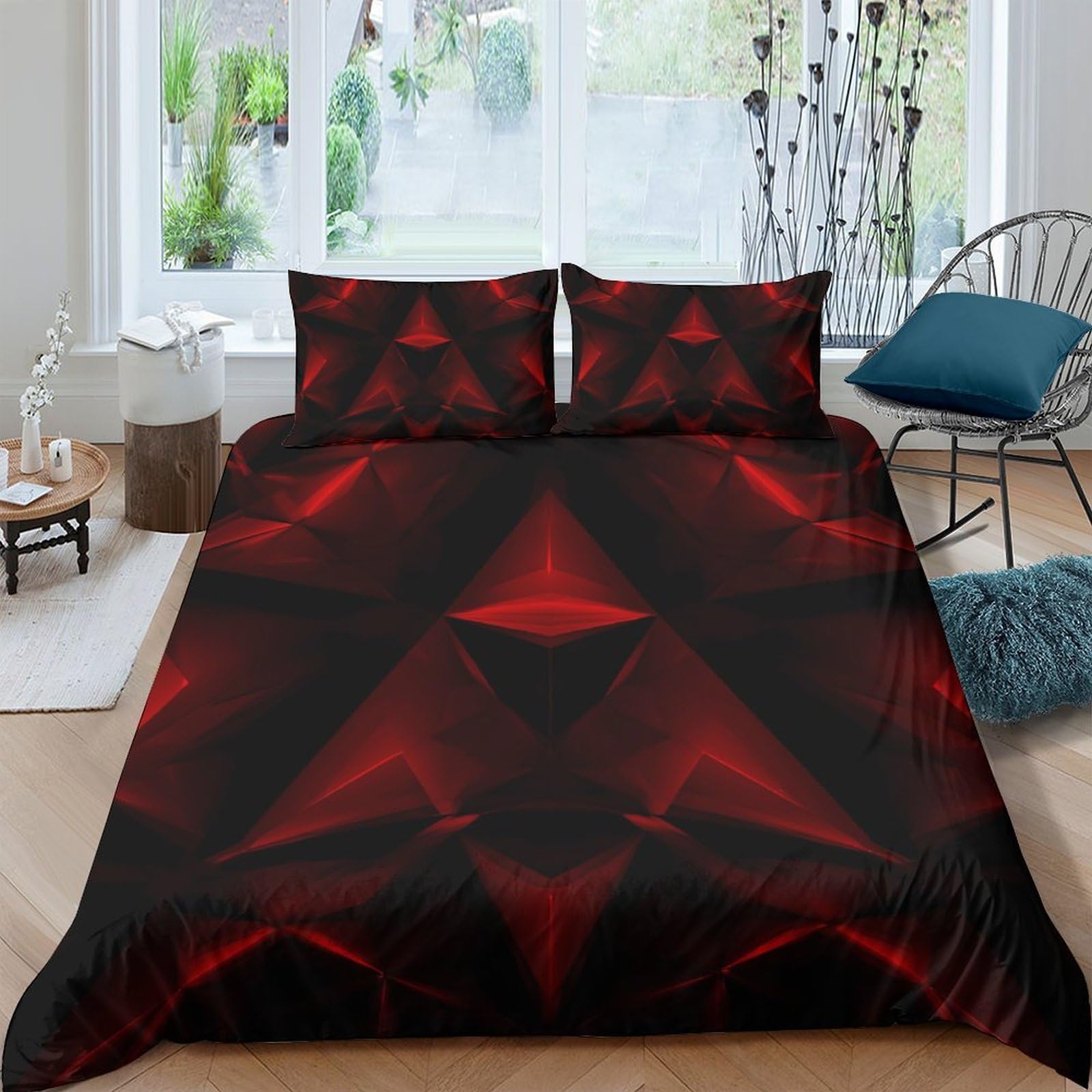 Ctjqhvkz Style-6 3D Printed Red Geometric Fitted Sheet Microfiber Black Abstract Bed Cover Anti-Slip Easy Care For Bedroom Guest Room Décor Single（135X200cm）
