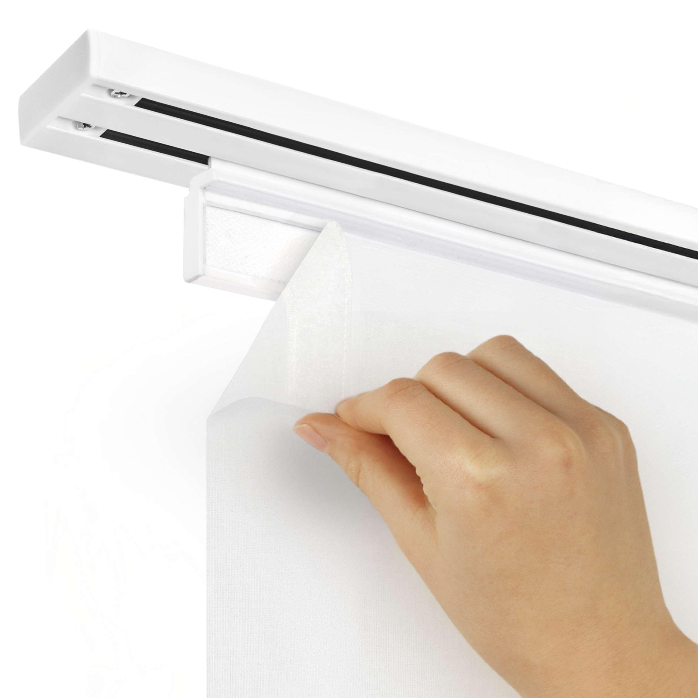 Kit de rails pour panneaux en tissu avec auto-agrippant, montage au plafond - 2 voies, support mural + bande auto-agrippante, aluminium, kit de 1 rail et 2 supports pour panneaux en tissu de 60 cm
