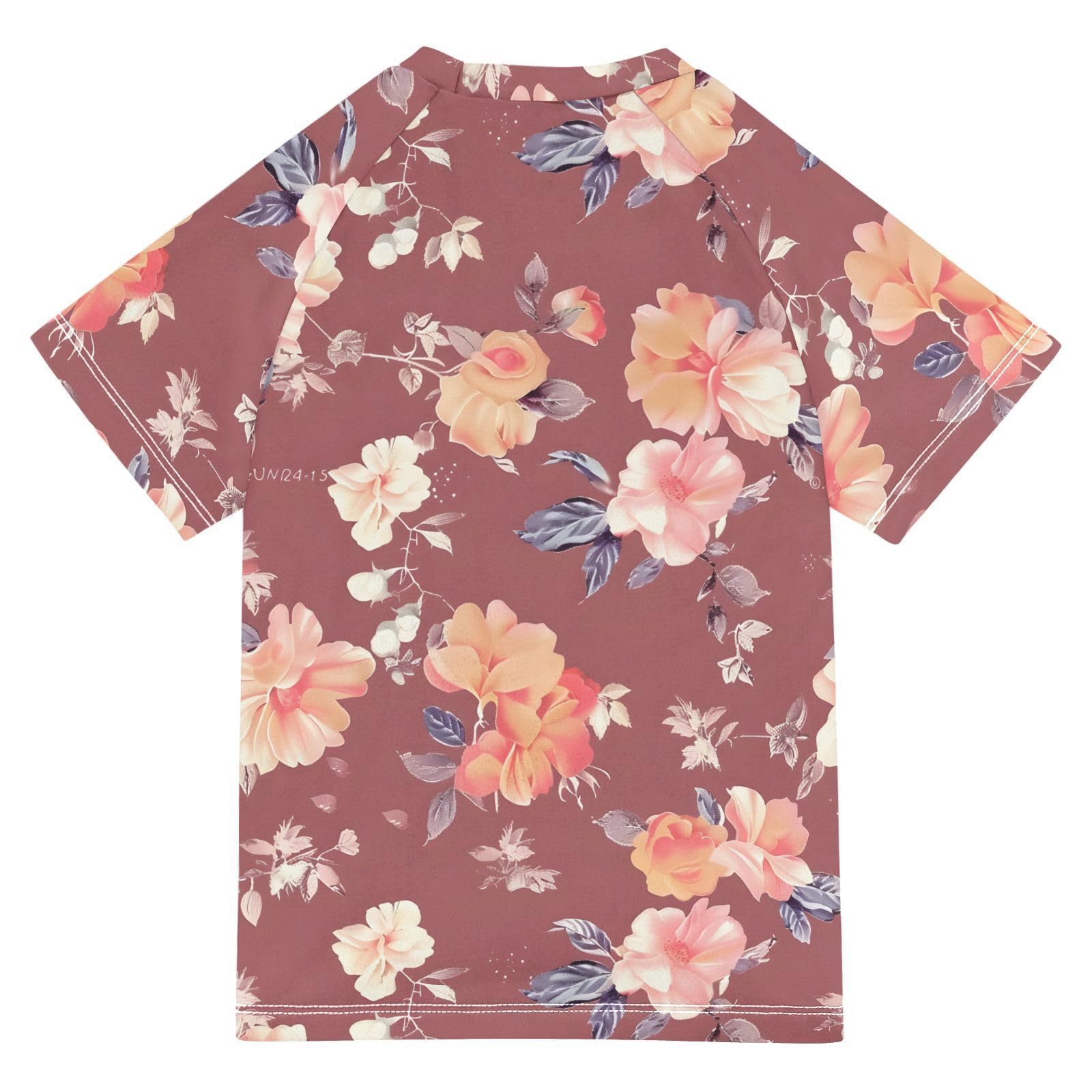 Boys Rash Guard Short Sleeve Swim Shirts for Boys Vinatage Flowers Sun Protection 7-8T