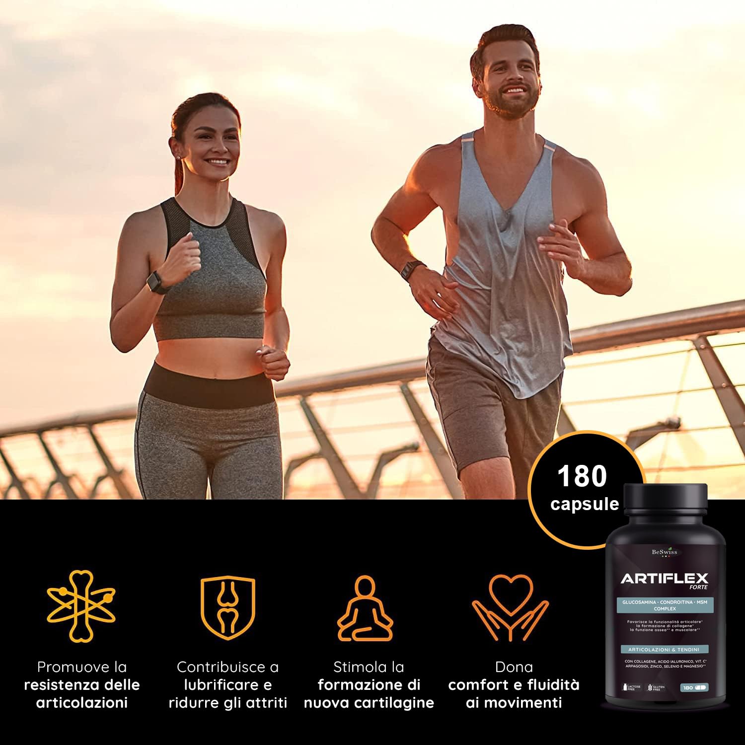 Artiflex Glucosamina Condroitina MSM - 180 Capsule Integratore per Ossa Articolazioni Cartilagine | con Collagene, Acido Ialuronico, Boswellia, Vitamine e Minerali | Alto Dosaggio