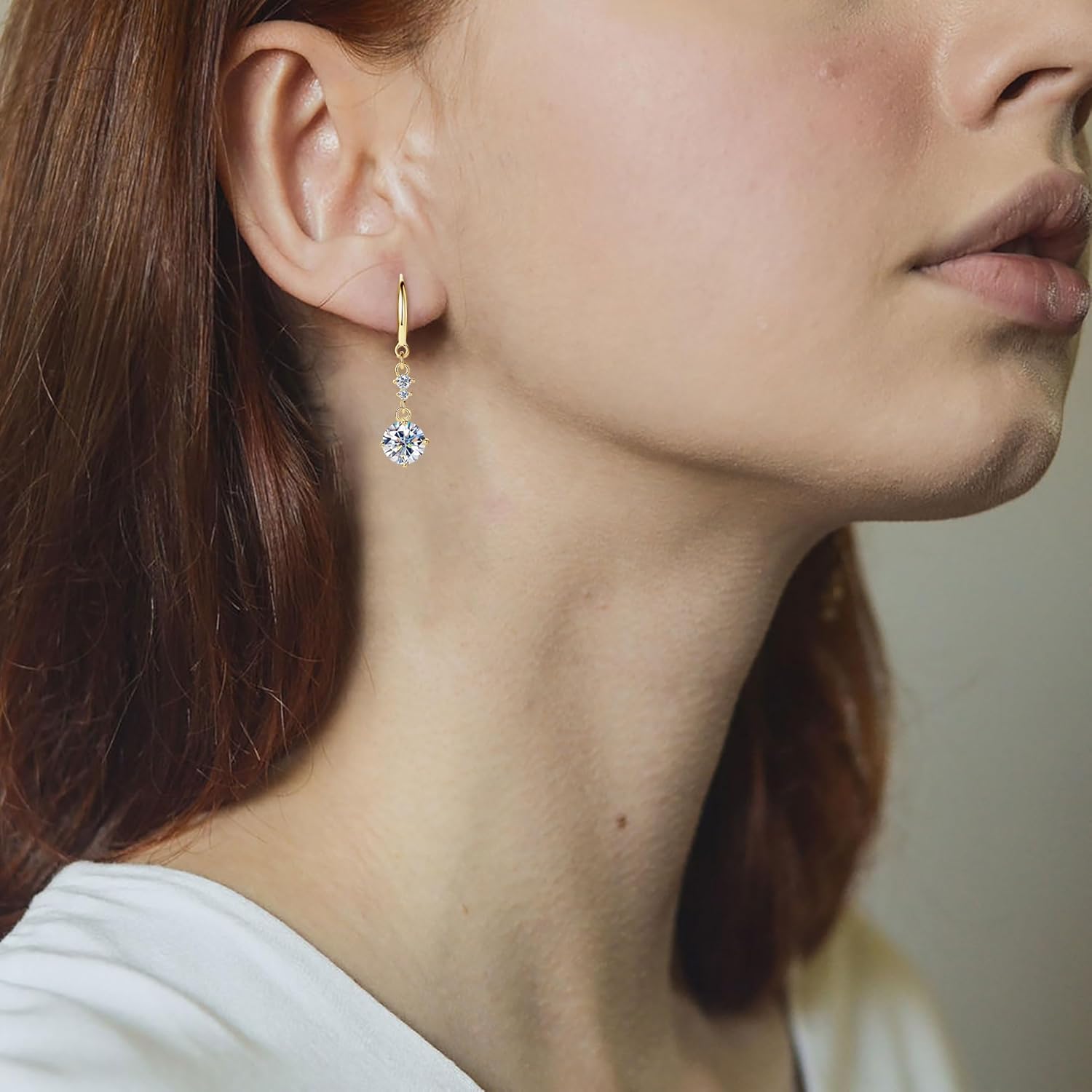 AINUOSHI 2CT Moissanite Dangle Drop Earrings for women, 925 Sterling Silver Hook Earrings 14K Gold/Silver D Color VVS1 Lab Created Diamond Earrings Hypoallergenic Jewelry Gifts
