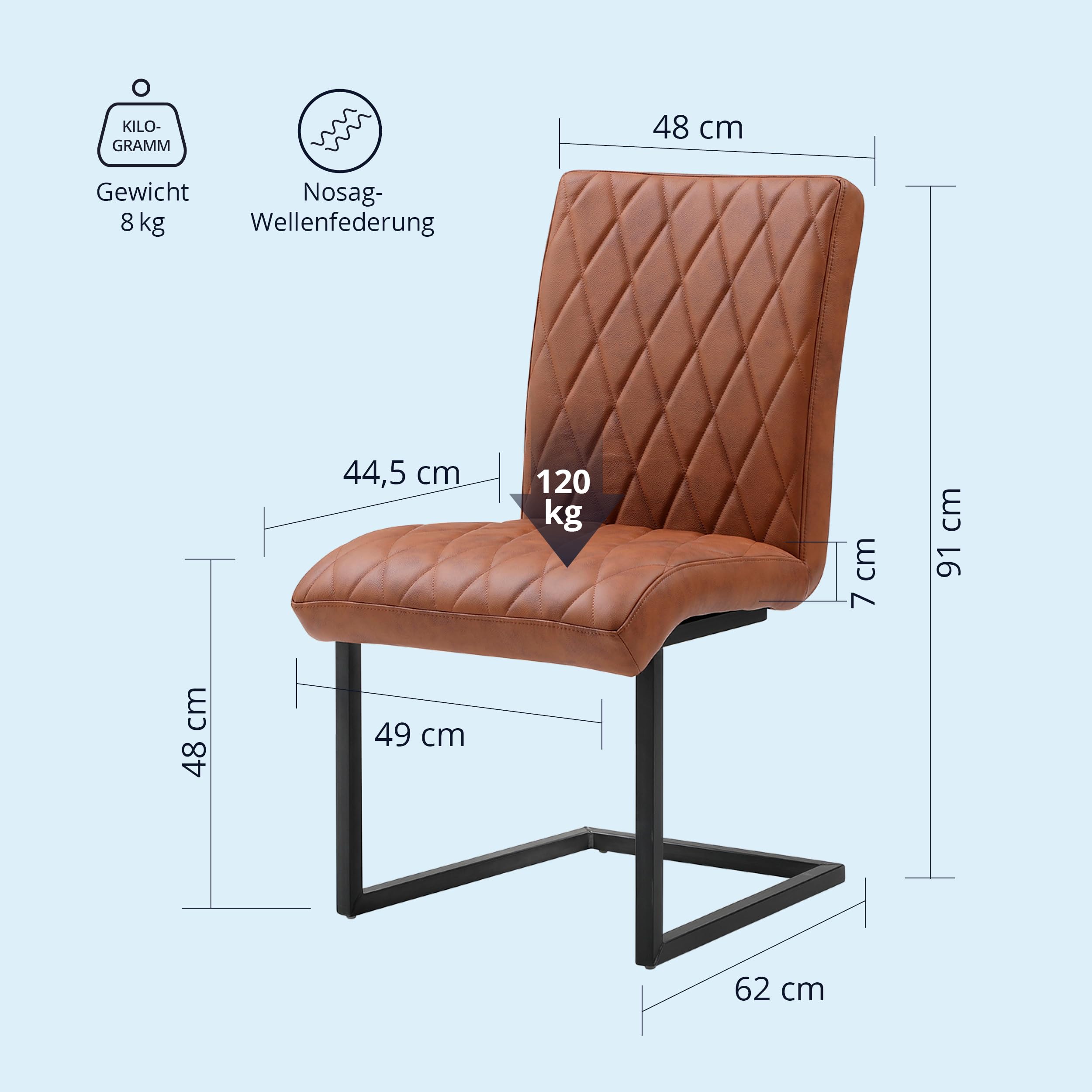 KHG Esszimmerstuhl Schwingstuhl braun Leder, Freischwinger bis 110 kg
