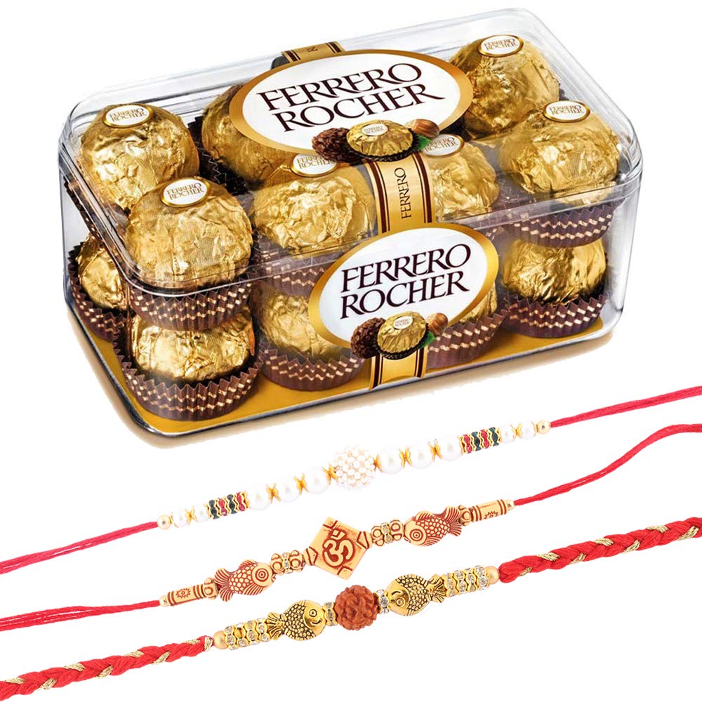 Set of 3 Rakhi with 16 Pieces Ferrero Rocher | Ferrero Rocher Chocolate for Brother | 16 Pieces Ferrero Rocher Chocolate Hamper | Roli, Chawal, Chandan, Misri | 039 (B07G9S4RDZ) Amazon Price History, Amazon Price Tracker