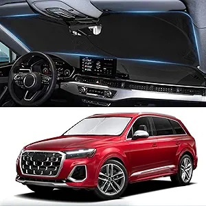 Custom fit Audi Q7 Windshield Sunshade for 2016-2023 2024 2025 2026 Audi Q7 SUV Shades Cover for Windshield Sun Visor Screen Protector 210T Reflective Blocks UV Rays Cool Car Accessories