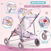 Vista 4 de Juego de Cochecito de Muñeca Bebé con Muñeca Bebé de 12.5", Silla de Comedor, 2 Juegos de Ropa y 20 PCS Accesorios para Muñecas. Juguete