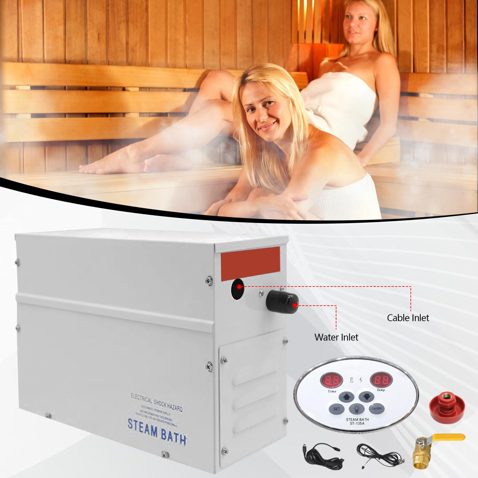 Generatore Vapore Sauna 3kW 220V Controller LED 25-55°C 2-3m³ Acciaio Inox 316