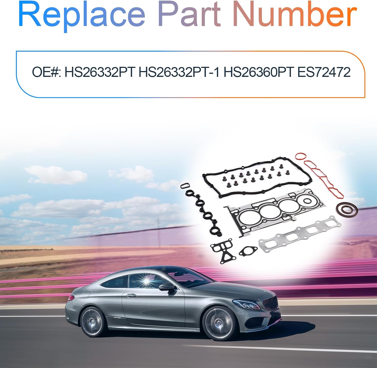 HS26332PT Engine Cylinder Head Gaskets Set Fits for Chrysler 200 Sebring, Dodge Avenger Caliber Journey, Jeep Compass Patriot ED3 2.4L DOHC OE HS26332PT HS26332PT-1 HS26360PT ES72472