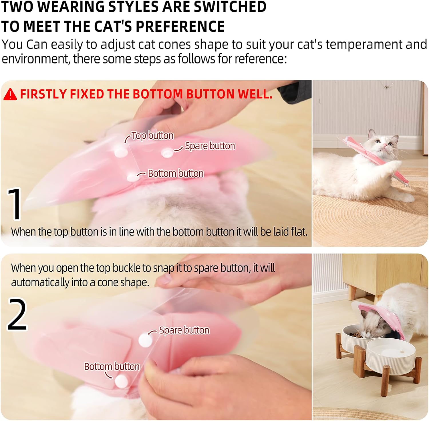 Dual Layer Cat Cone, Dual-Purpose Model Lightweight All-Around Protective Neck After Surgery E Collar to Wound (Pink S (4.7inch- 9.8inch))