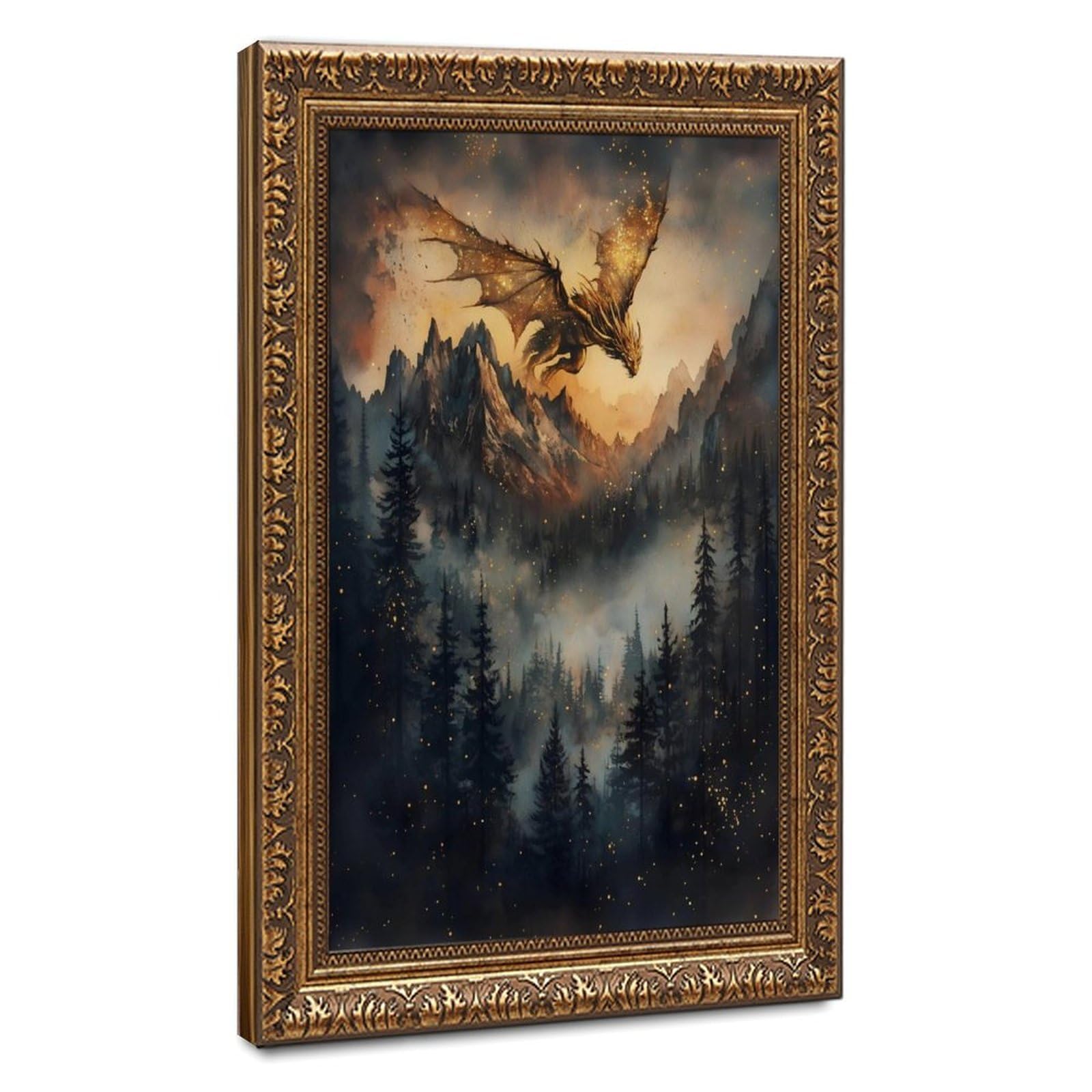Bareronor Dream Forest Dragon Poster Canvas Poster Bedroom Decor Landscape Office Room Decor Gift 12" L X 18" W