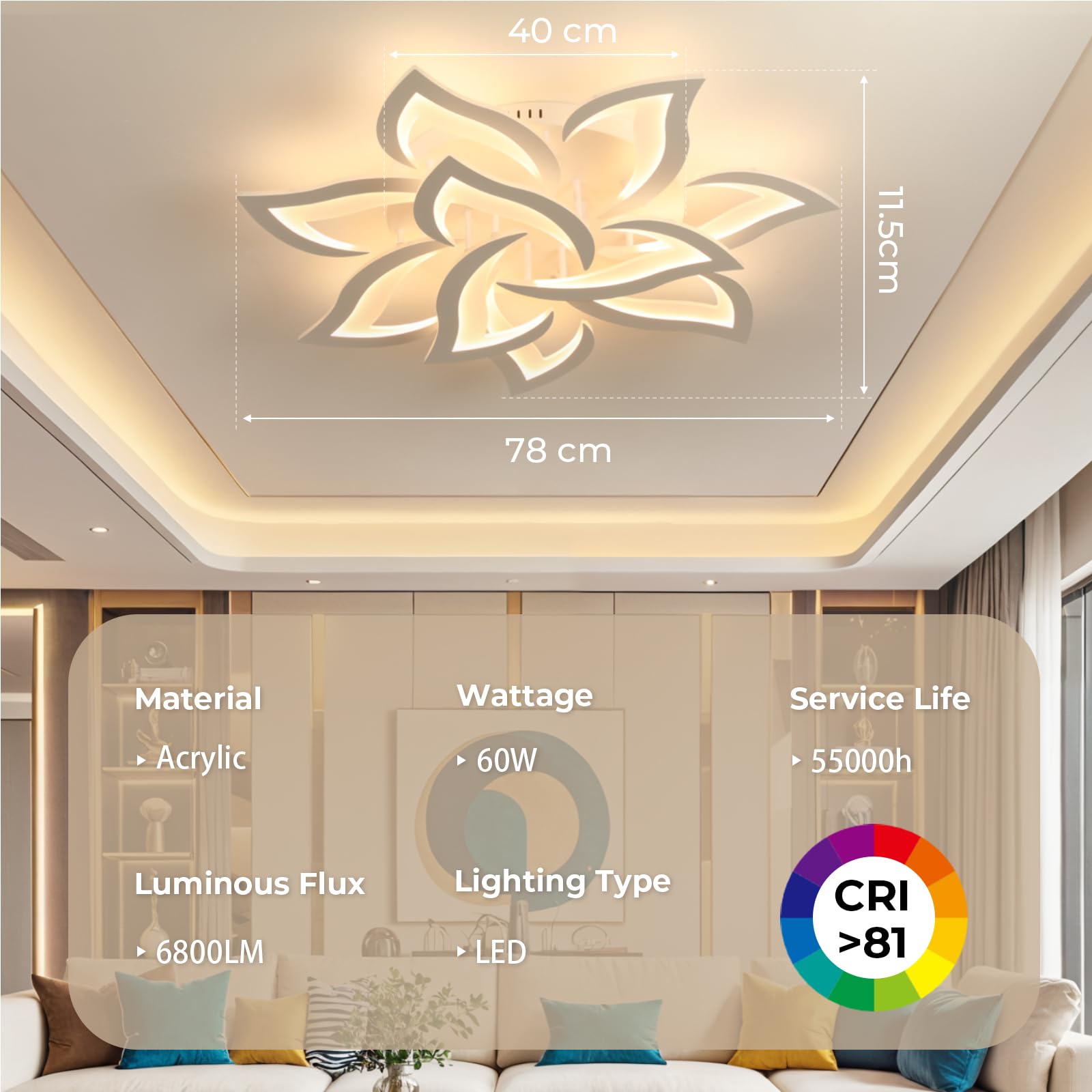 OTREN LED Ceiling Light, Dimmable 3000K-6500K, Modern Ceiling Light With Remote Control, Bathroom Lamp For Living Room, Bedroom, Children's Room, Kitchen, Office, Hallway, IP44, 30 Cm, White - View #9