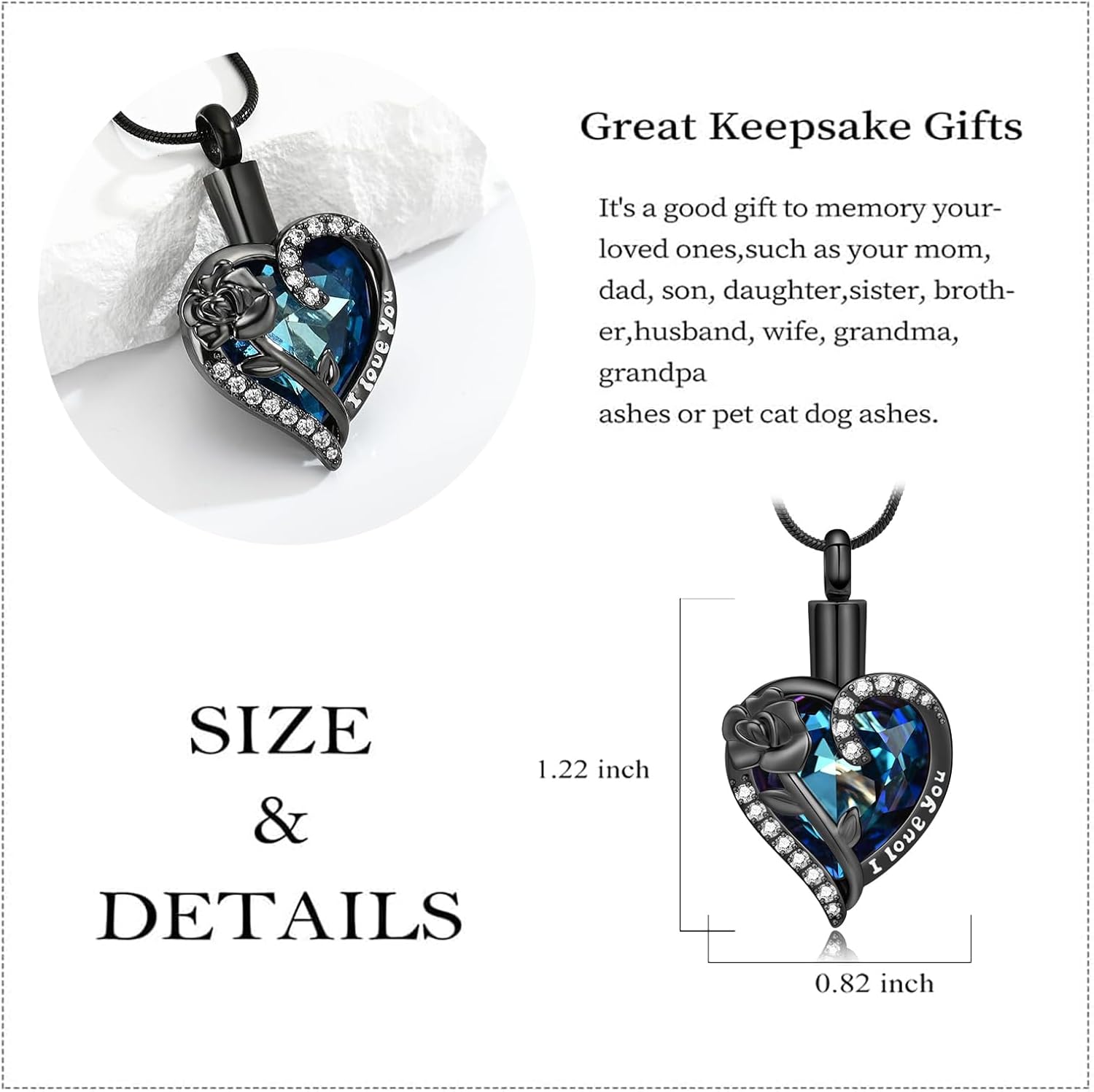 zeqingjw Heart Urn Necklace for Ashes Crystals Cremation Jewelry for Women Men Ashes Holder Memorial Lockets Keepsake Gift - Image 2