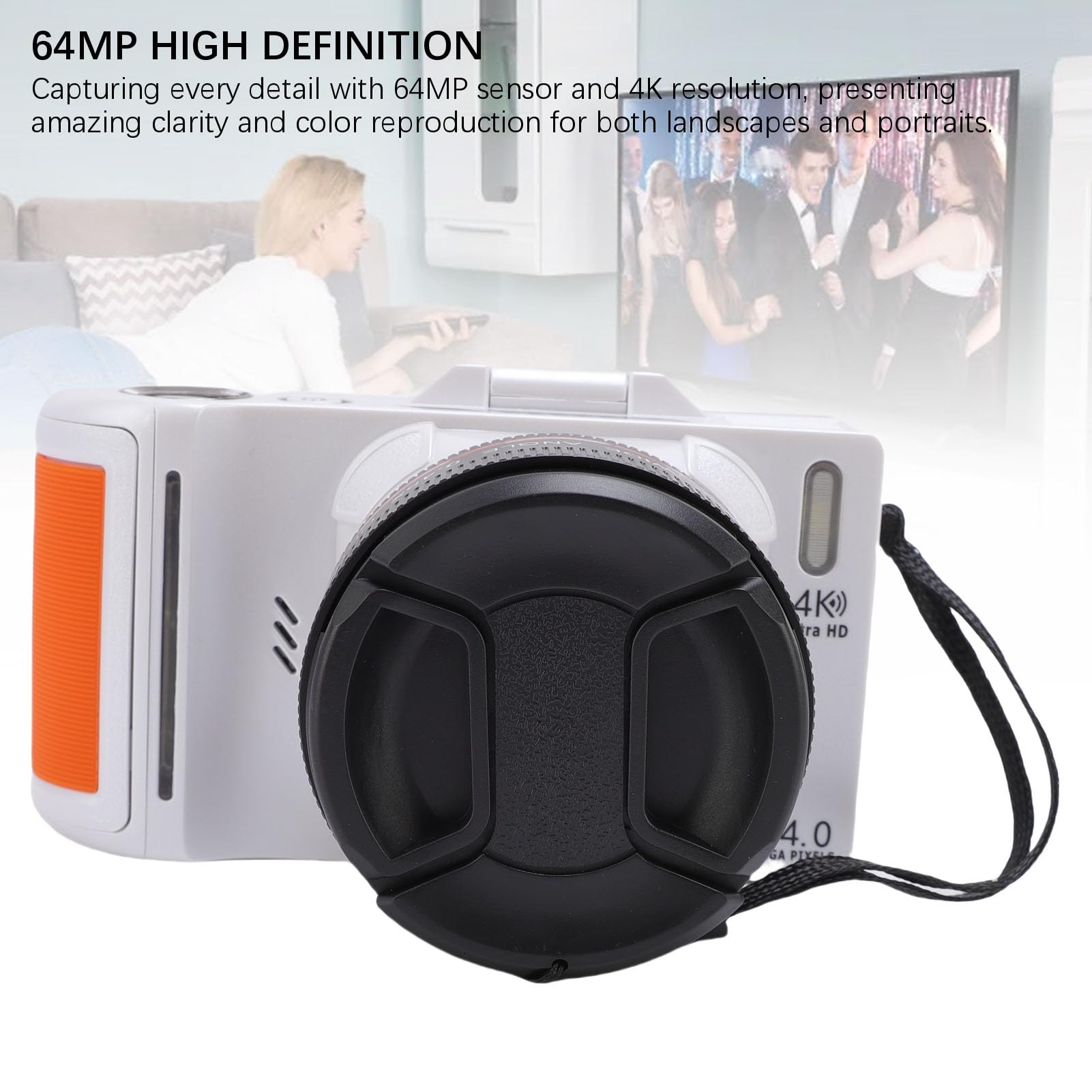 SENECESLI Fotocamera Digitale 4K Fotocamera Digitale HD da 64MP per Fotografia 18x Zoom Anti Shake Auto Focus e Compatto Portatile per Principianti (Bianco)