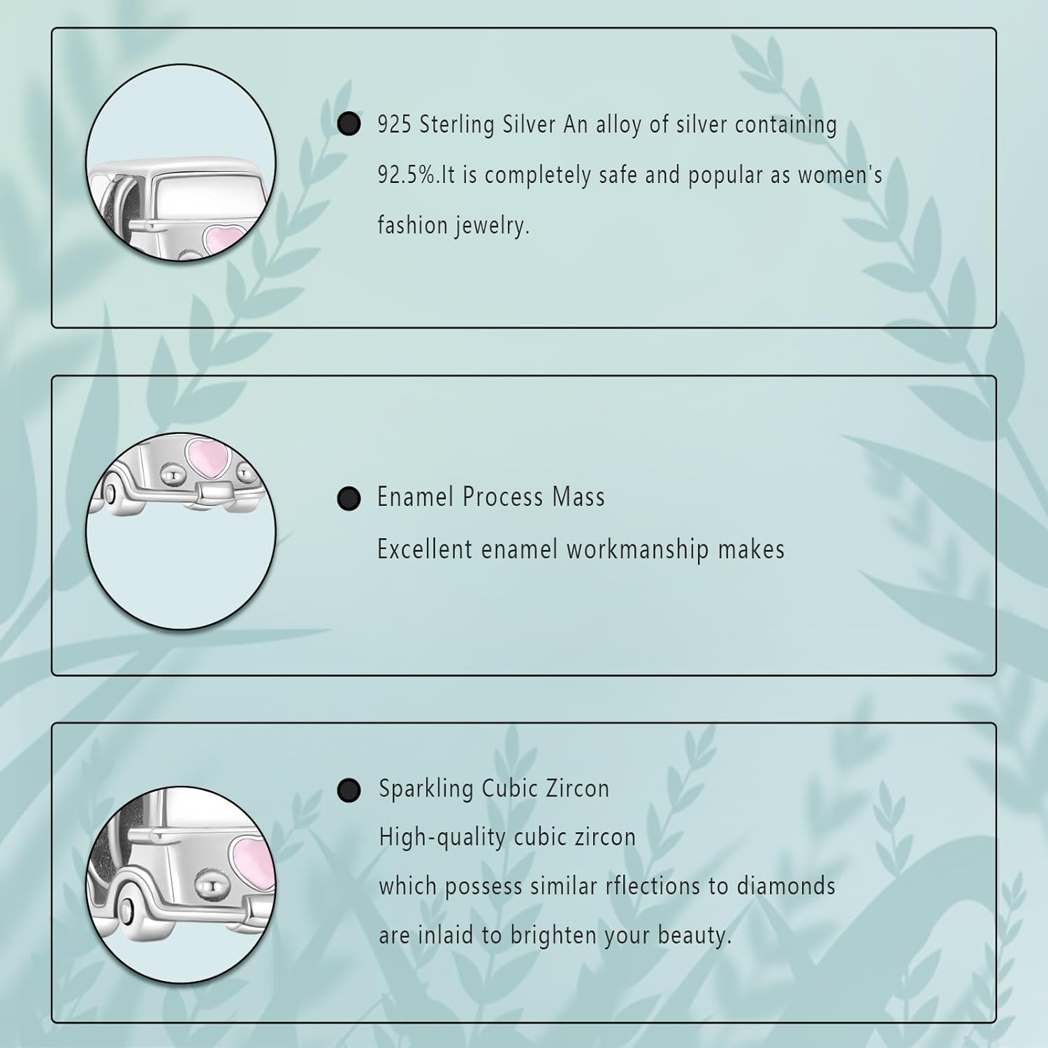 Pink Heart Car Charm Beads 925 Sterling Silver Bead Bracelets For Women Charms Birthday Gifts For Family Friends - Image 3